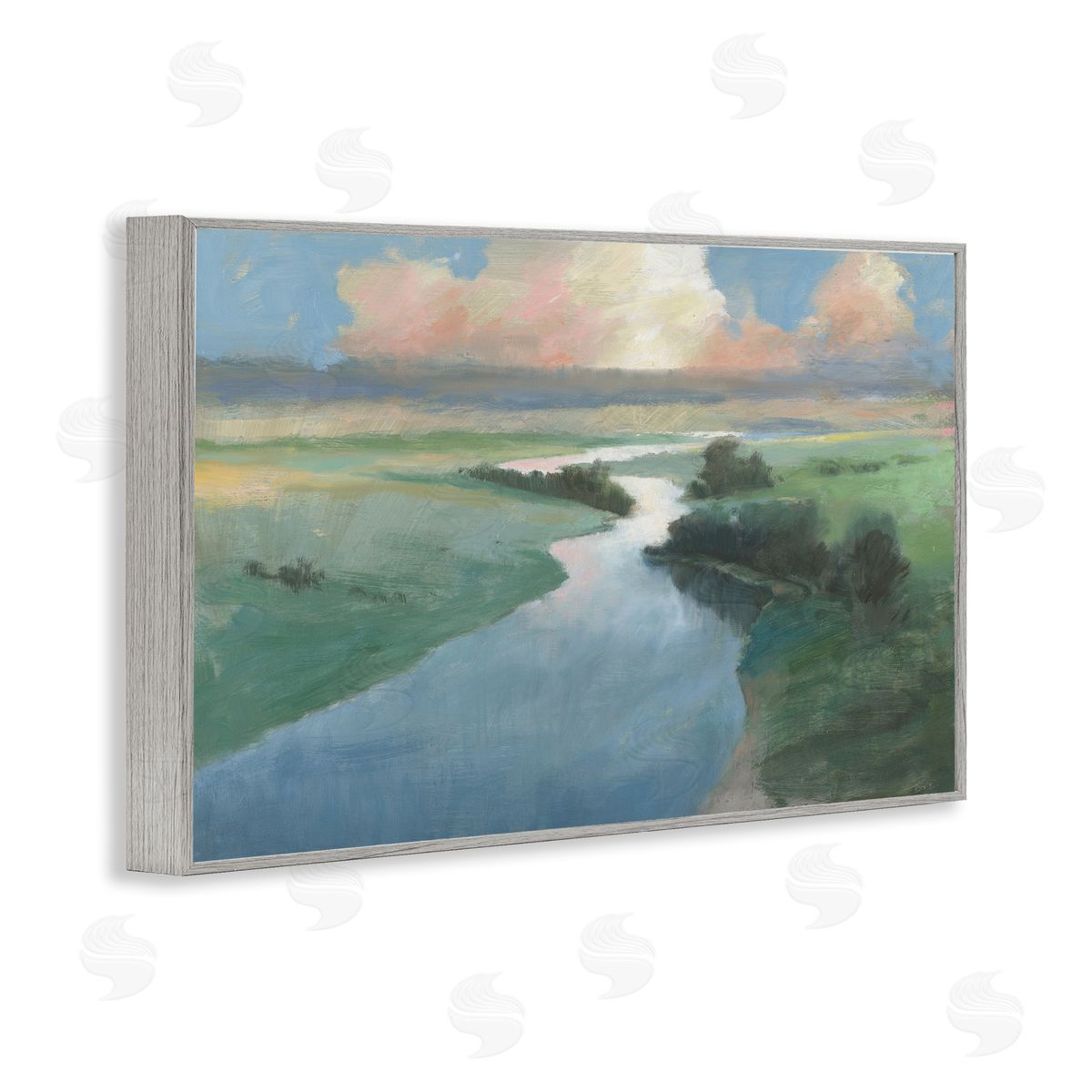 Stream Landscape in January Grey Frame Print Wall Art, Home Decor by Wellington Studio