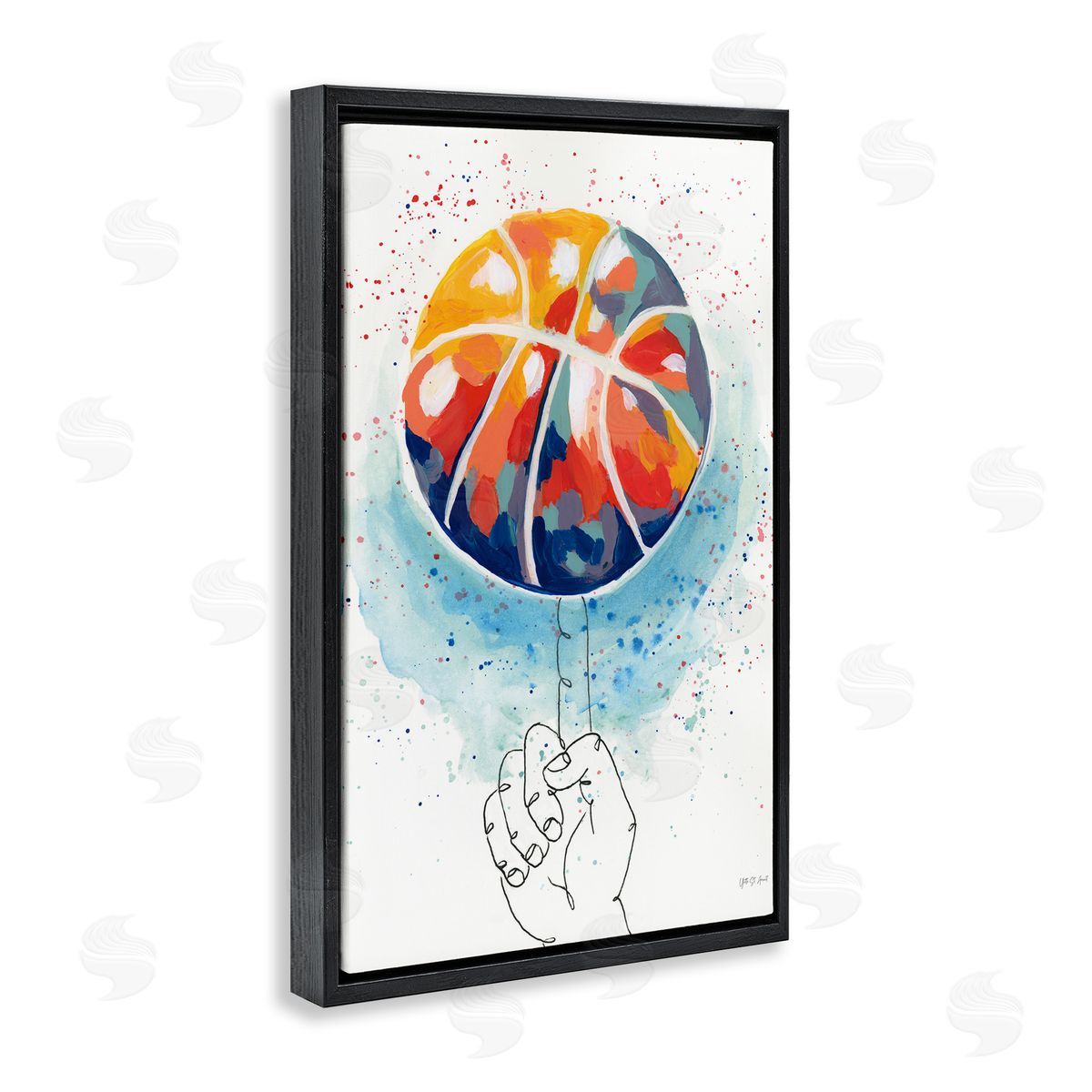 Abstract Basketball Trick Black Floating Frame Canvas Wall Art, Home Decor by Yvette St. Amant
