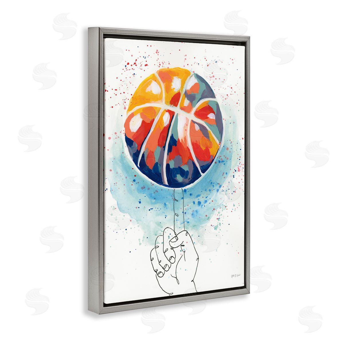 Abstract Basketball Trick Grey Floating Frame Canvas Wall Art, Home Decor by Yvette St. Amant