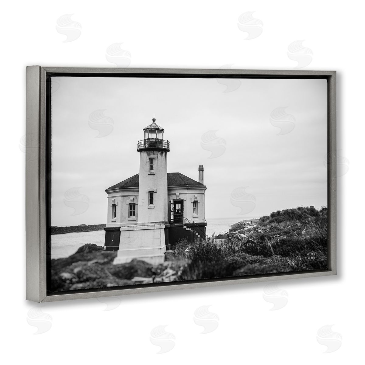 Looking Out Lighthouse Grey Floating Frame Canvas Wall Art, Home Decor by Nathan Larson