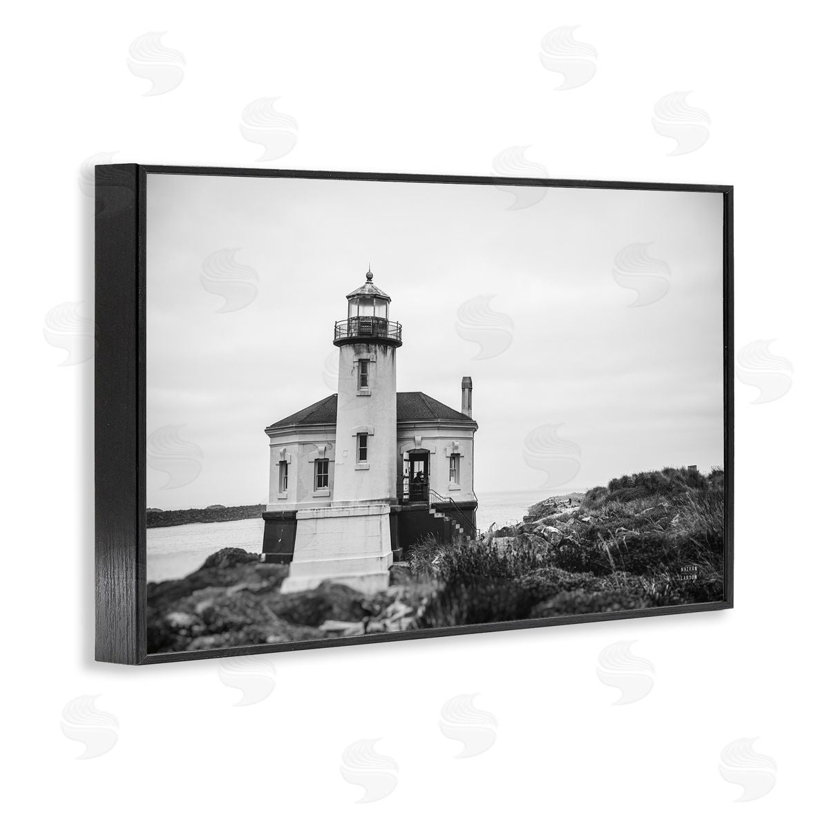 Looking Out Lighthouse Black Frame Print Wall Art, Home Decor by Nathan Larson