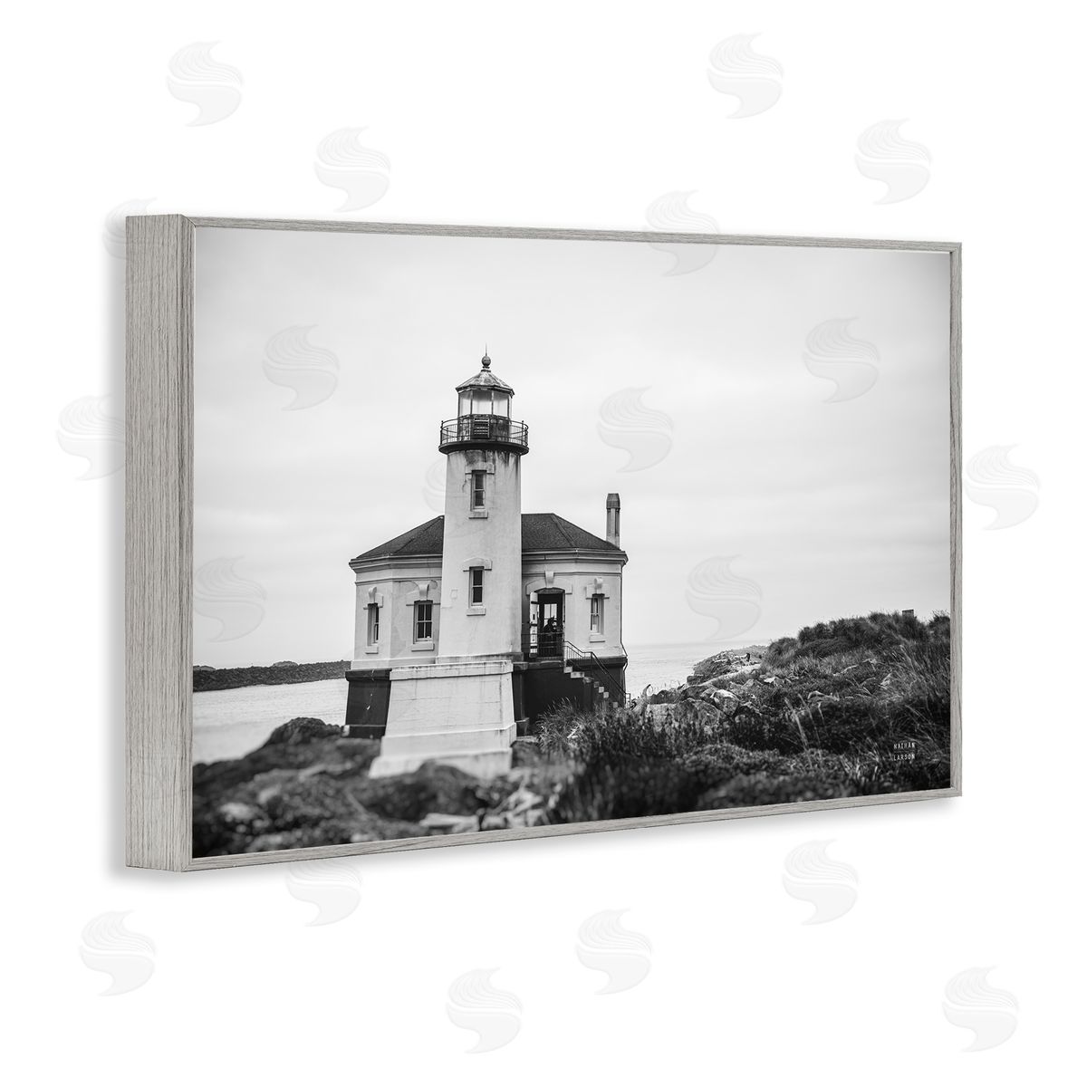 Looking Out Lighthouse Grey Frame Print Wall Art, Home Decor by Nathan Larson