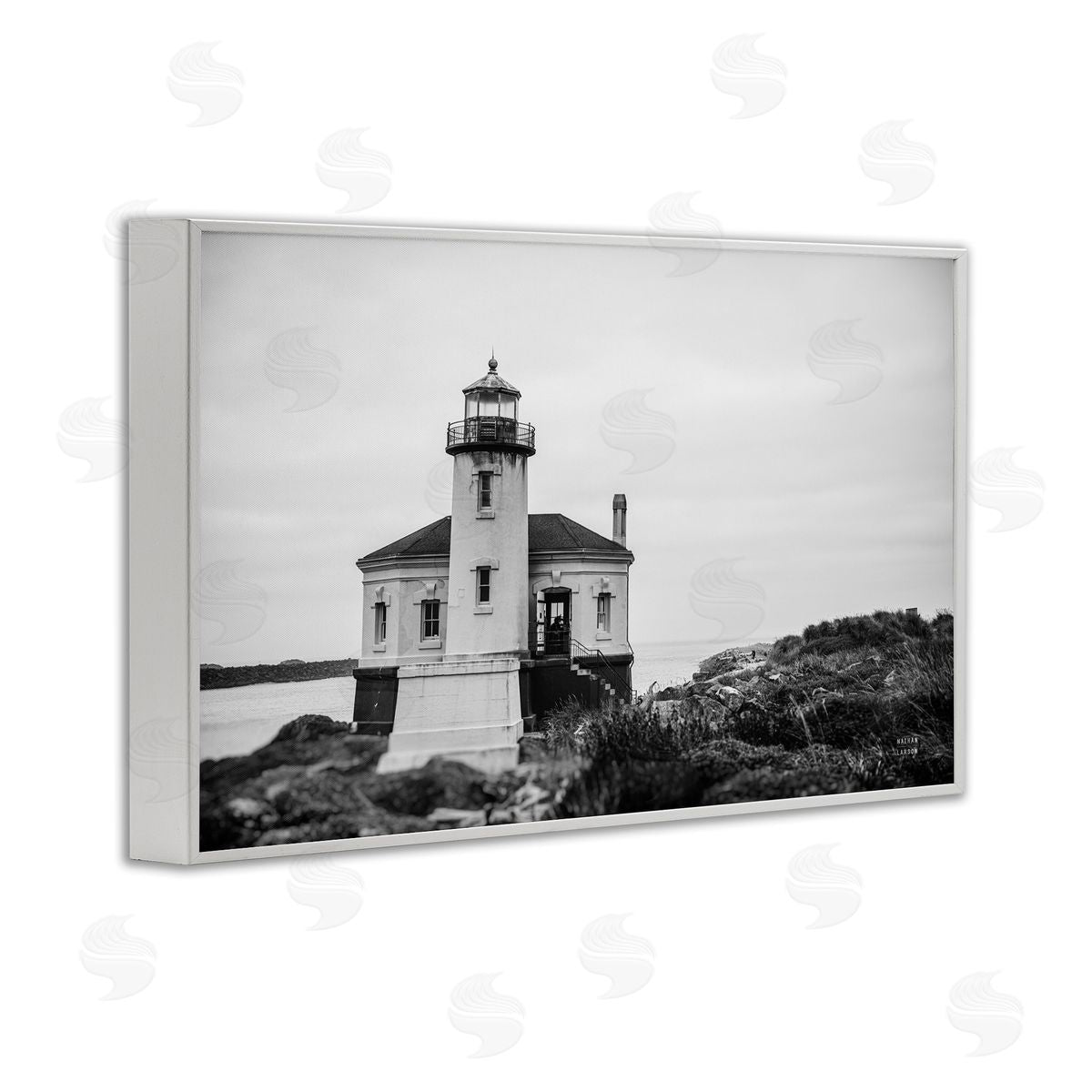 Looking Out Lighthouse White Frame Print Wall Art, Home Decor by Nathan Larson