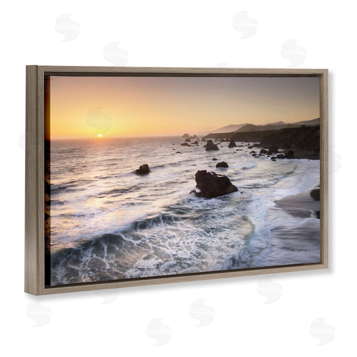 Sonoma Coast Sunset Brown Floating Frame Canvas Wall Art, Home Decor by Alan Majchrowicz