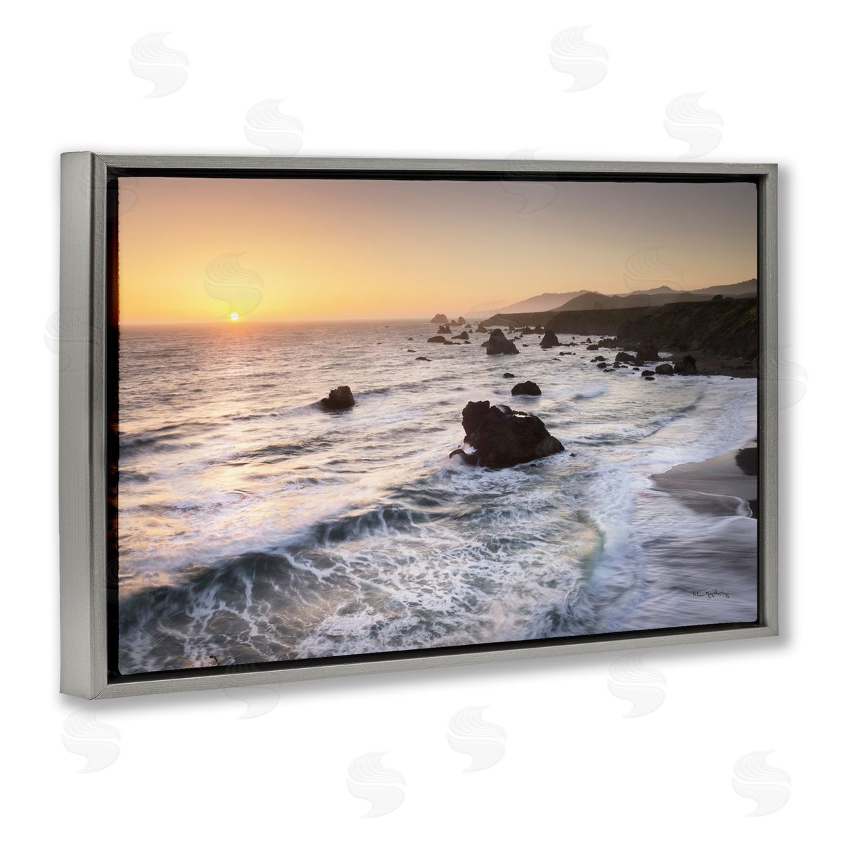 Sonoma Coast Sunset Grey Floating Frame Canvas Wall Art, Home Decor by Alan Majchrowicz