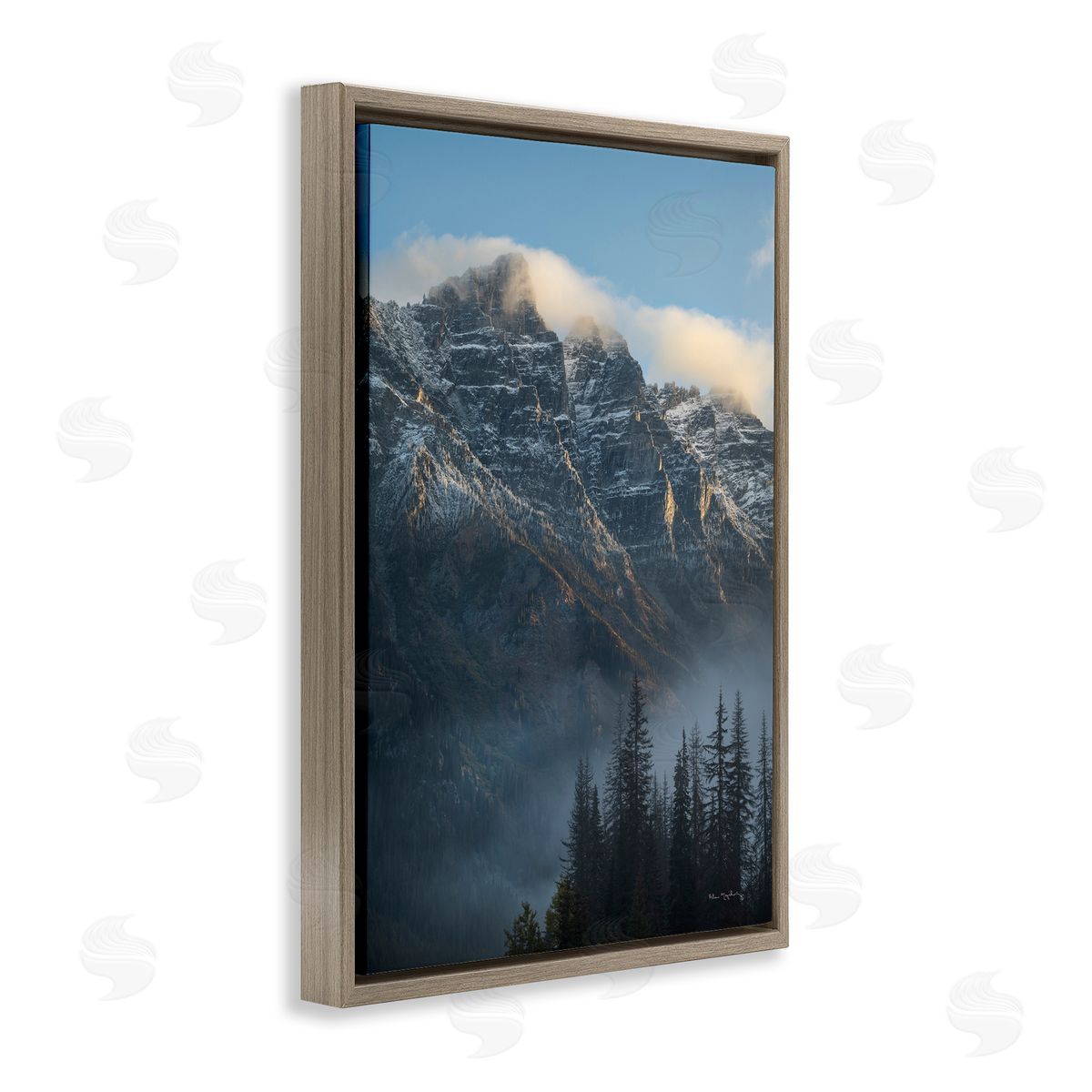 Mount Tupper Mist Brown Floating Frame Canvas Wall Art, Home Decor by Alan Majchrowicz