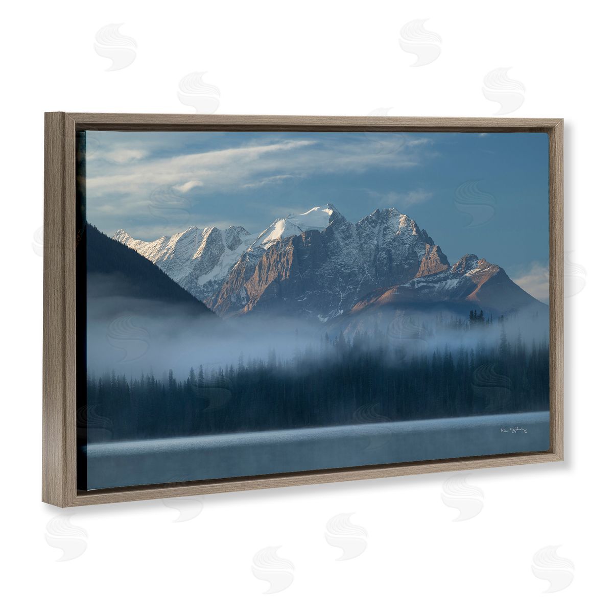 Emerald Lake & Mountain Brown Floating Frame Canvas Wall Art, Home Decor by Alan Majchrowicz