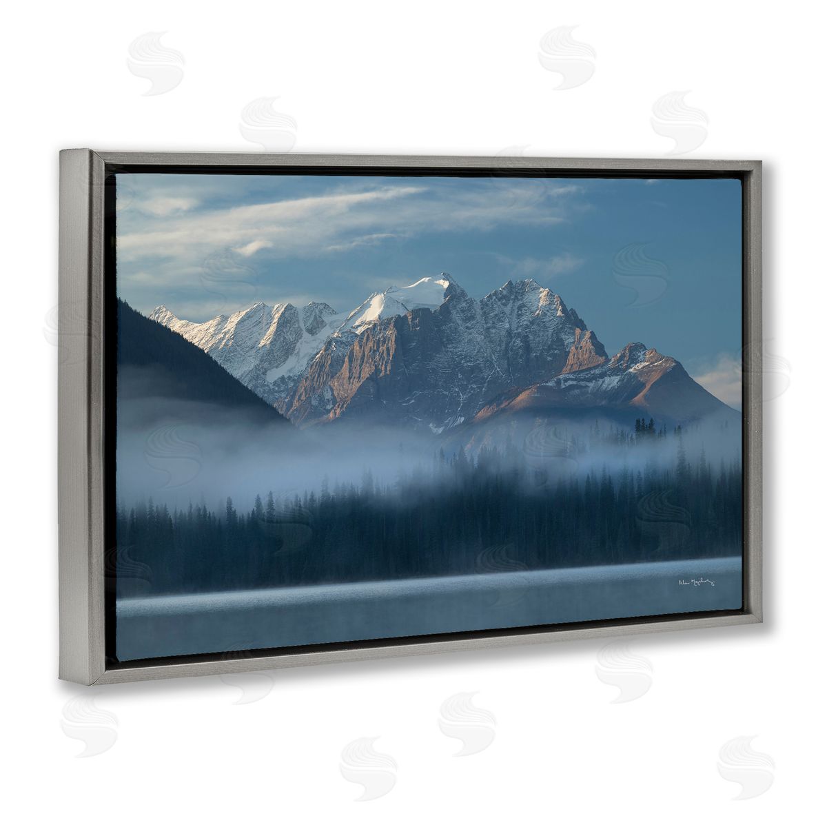 Emerald Lake & Mountain Grey Floating Frame Canvas Wall Art, Home Decor by Alan Majchrowicz
