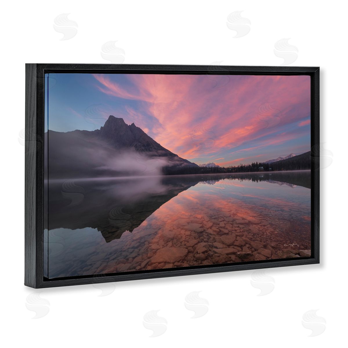 Emerald Lake Sunset Black Floating Frame Canvas Wall Art, Home Decor by Alan Majchrowicz