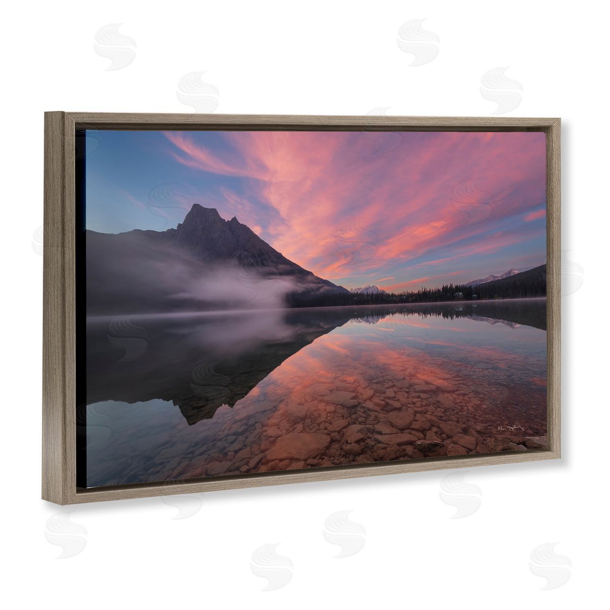 Emerald Lake Sunset Brown Floating Frame Canvas Wall Art, Home Decor by Alan Majchrowicz
