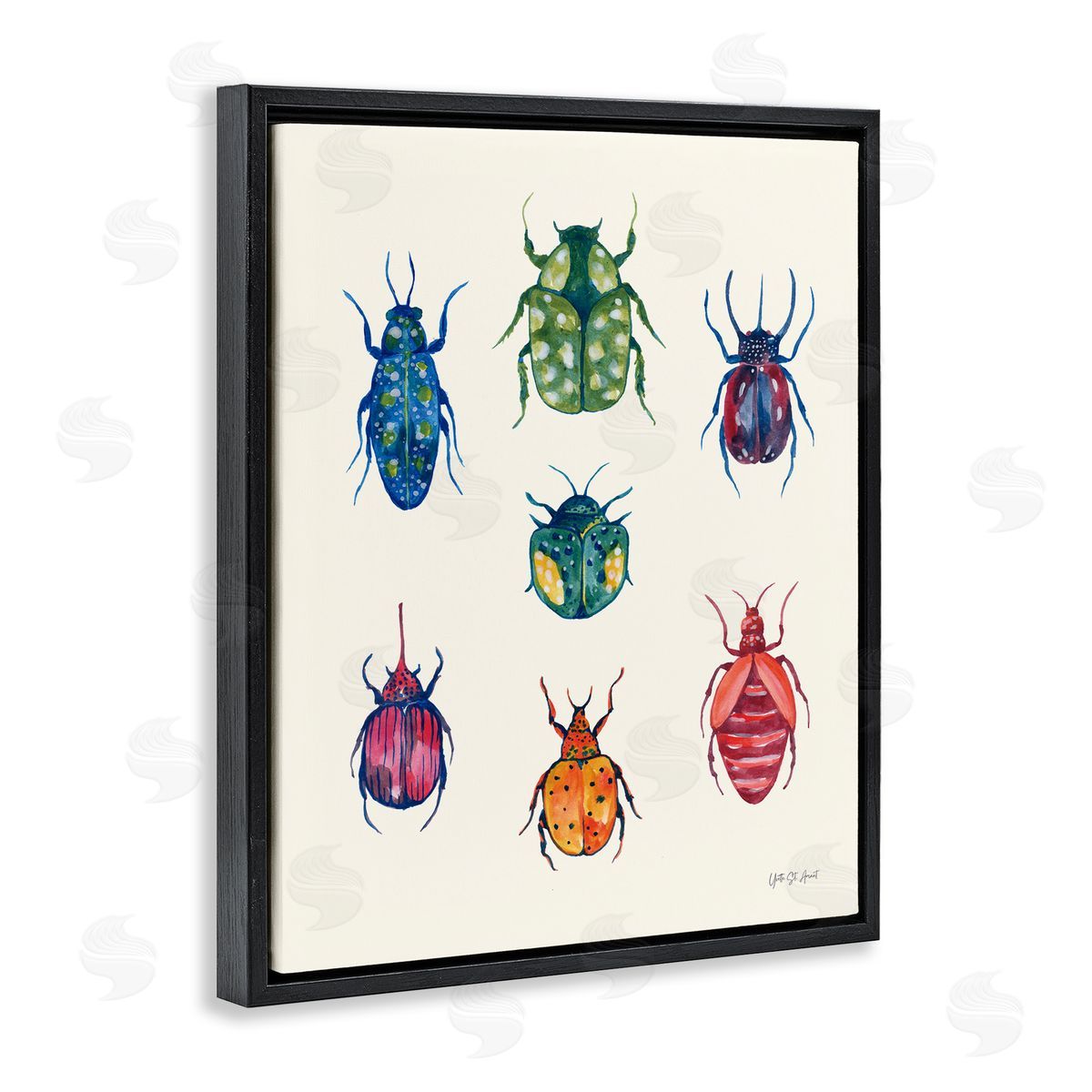 Varied Beetle Chart Black Floating Frame Canvas Wall Art, Home Decor by Yvette St. Amant
