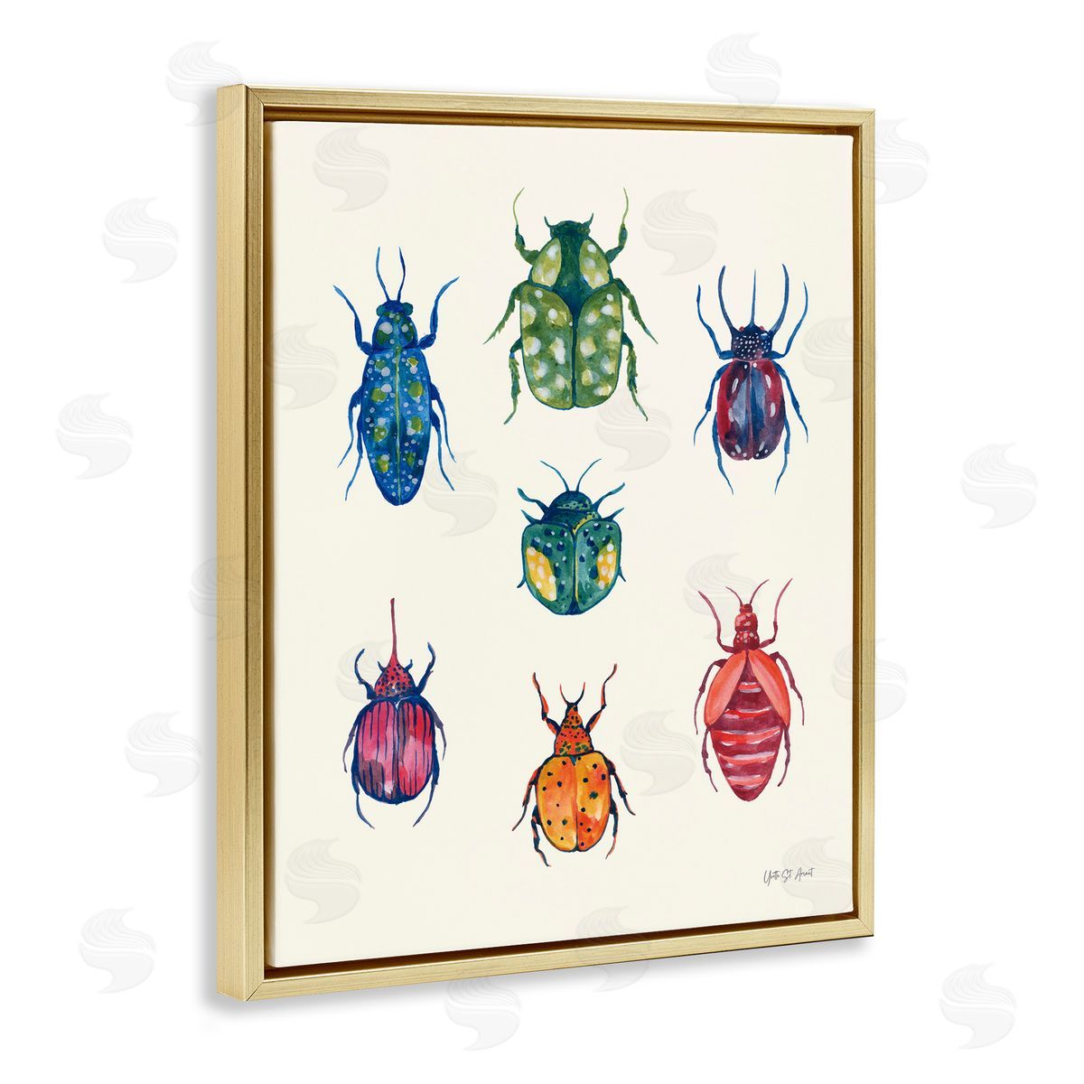 Varied Beetle Chart Gold Floating Frame Canvas Wall Art, Home Decor by Yvette St. Amant