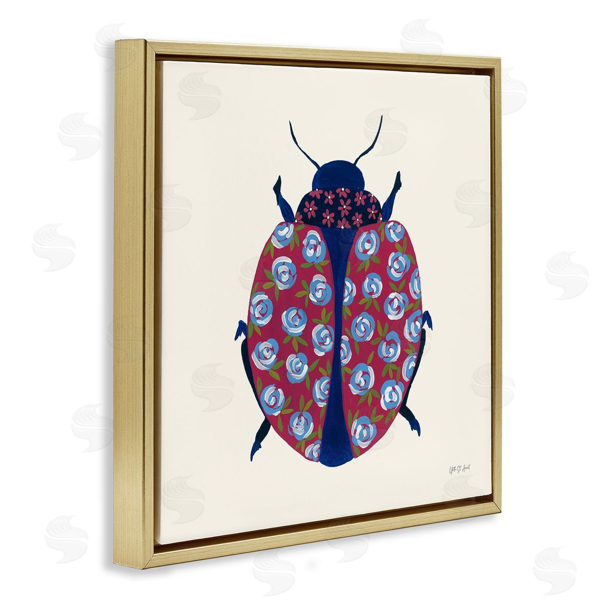 Rose Blooming Beetle Gold Floating Frame Canvas Wall Art, Home Decor by Yvette St. Amant