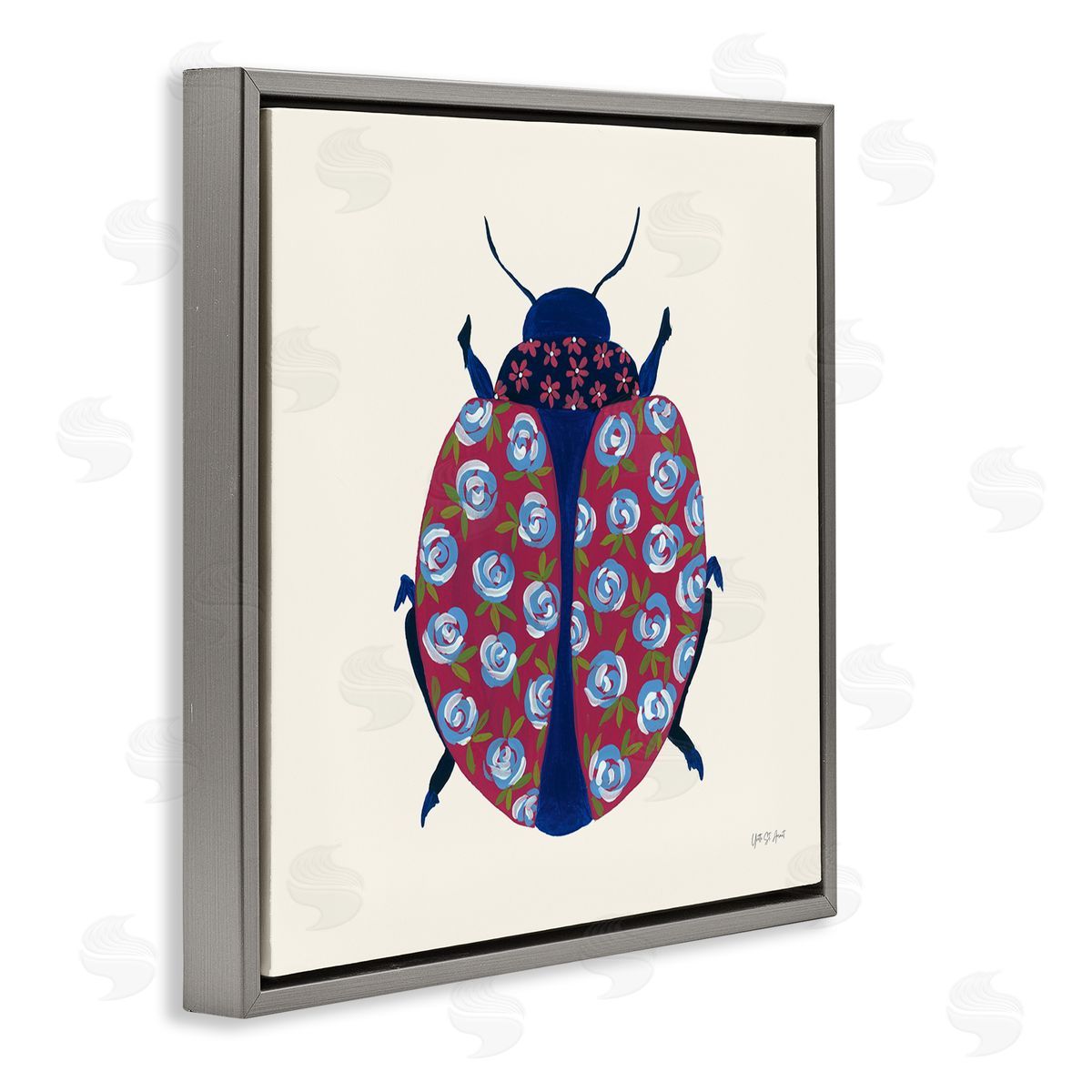 Rose Blooming Beetle Grey Floating Frame Canvas Wall Art, Home Decor by Yvette St. Amant