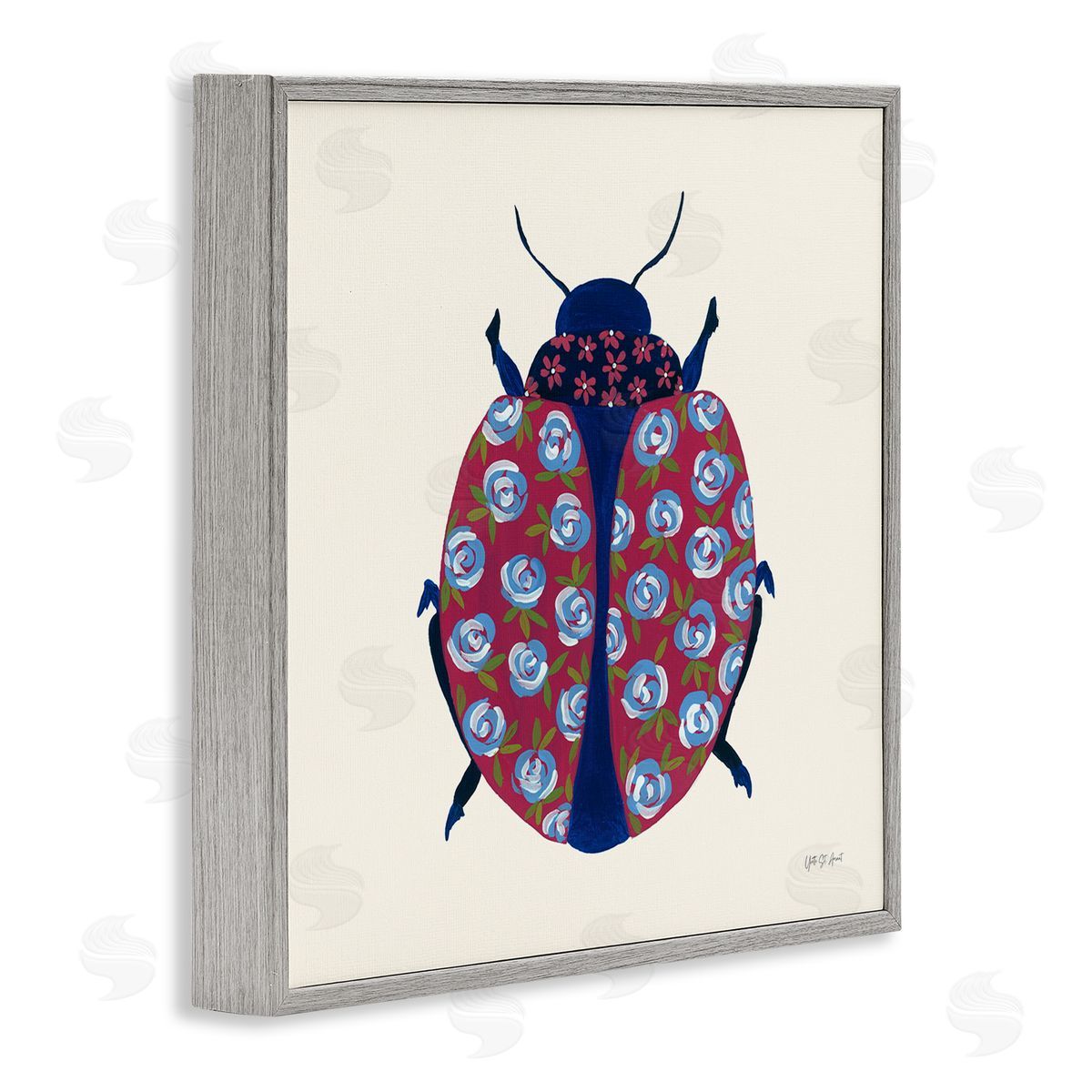 Rose Blooming Beetle Grey Frame Print Wall Art, Home Decor by Yvette St. Amant