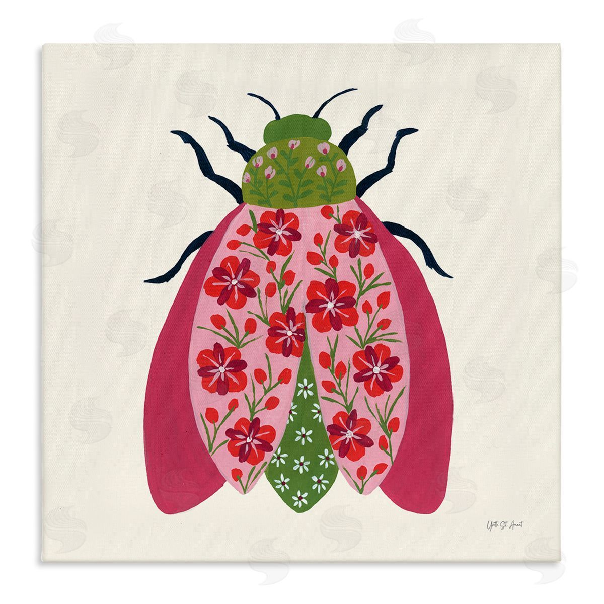 Pink & Green Blooming Beetle Canvas Wall Art, Home Decor by Yvette St. Amant