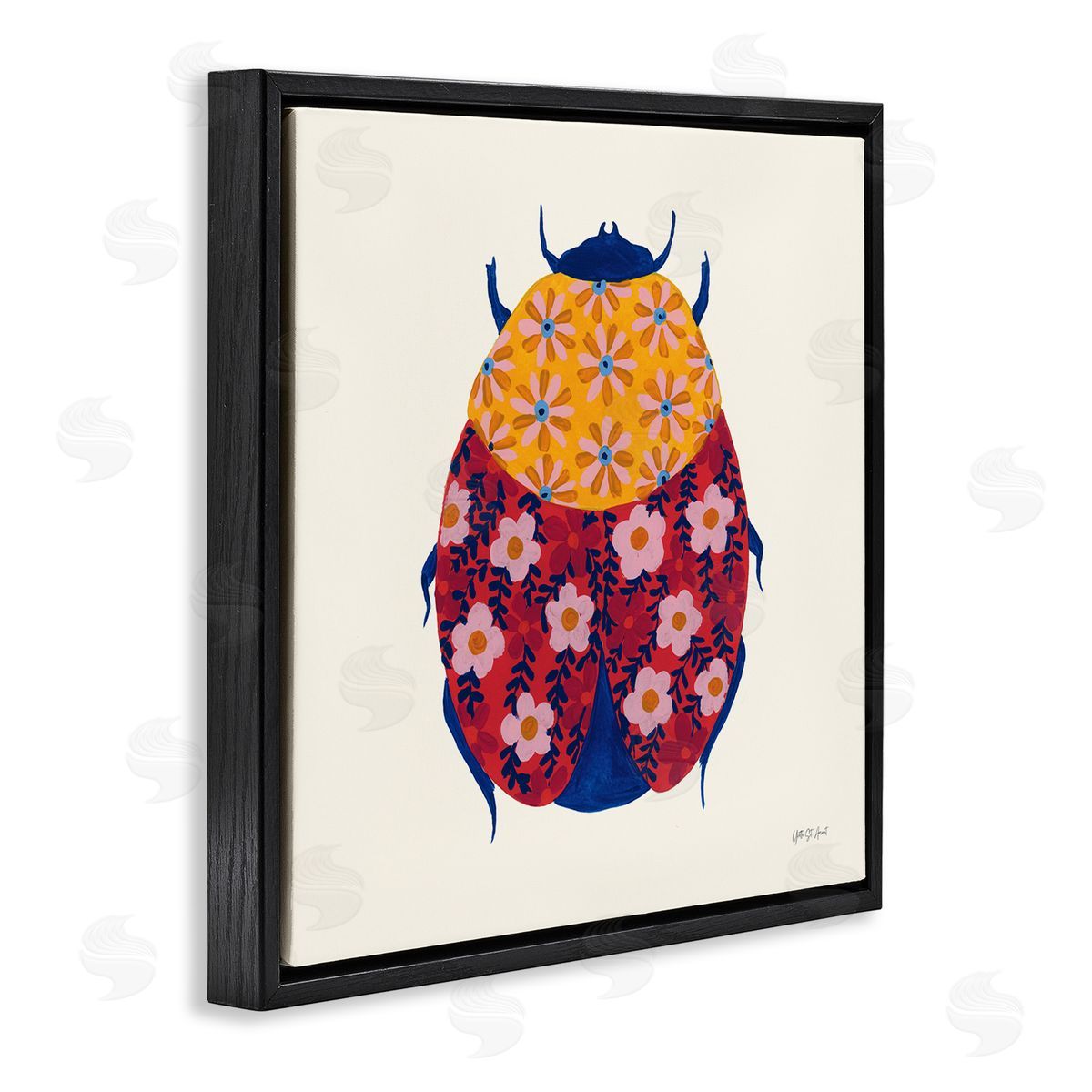 Chromatic Blooming Beetle Black Floating Frame Canvas Wall Art, Home Decor by Yvette St. Amant