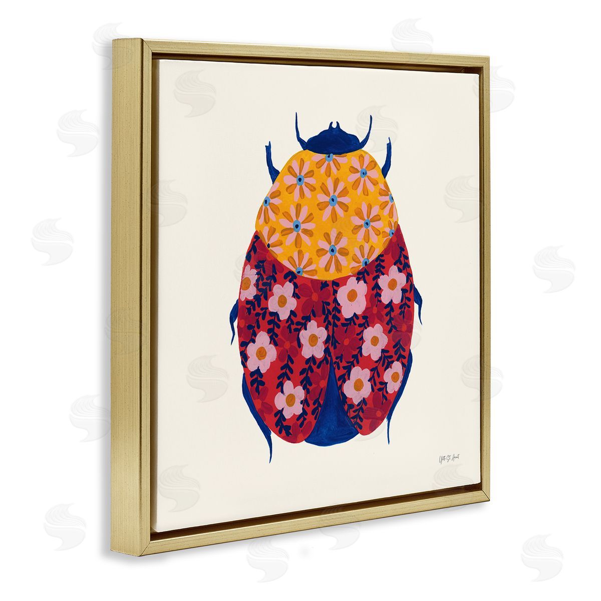 Chromatic Blooming Beetle Gold Floating Frame Canvas Wall Art, Home Decor by Yvette St. Amant