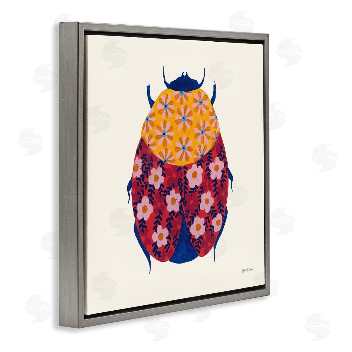 Chromatic Blooming Beetle Grey Floating Frame Canvas Wall Art, Home Decor by Yvette St. Amant