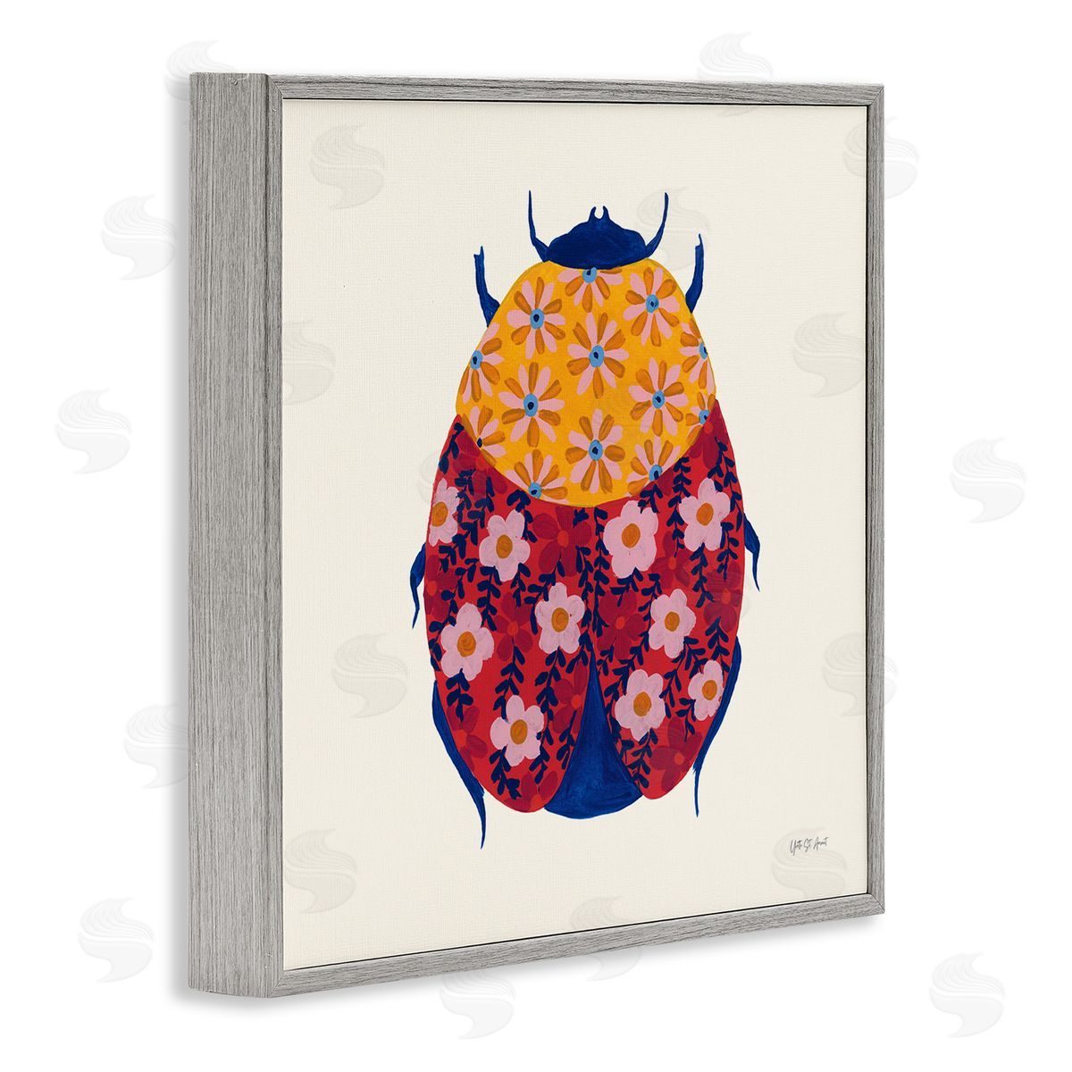 Chromatic Blooming Beetle Grey Frame Print Wall Art, Home Decor by Yvette St. Amant