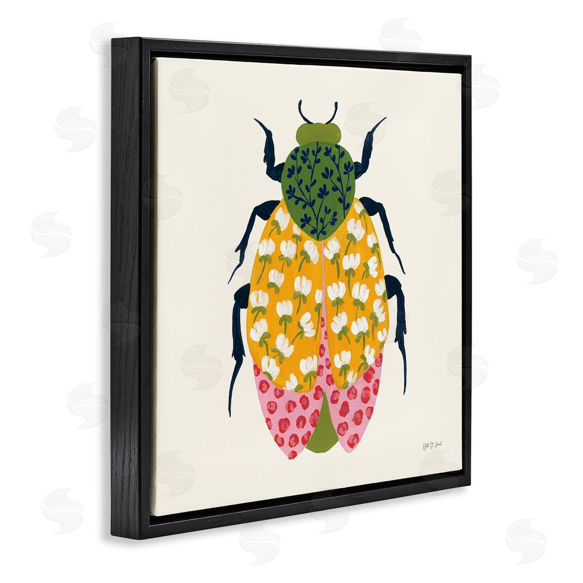Mixed Blooms Beetle Black Floating Frame Canvas Wall Art, Home Decor by Yvette St. Amant