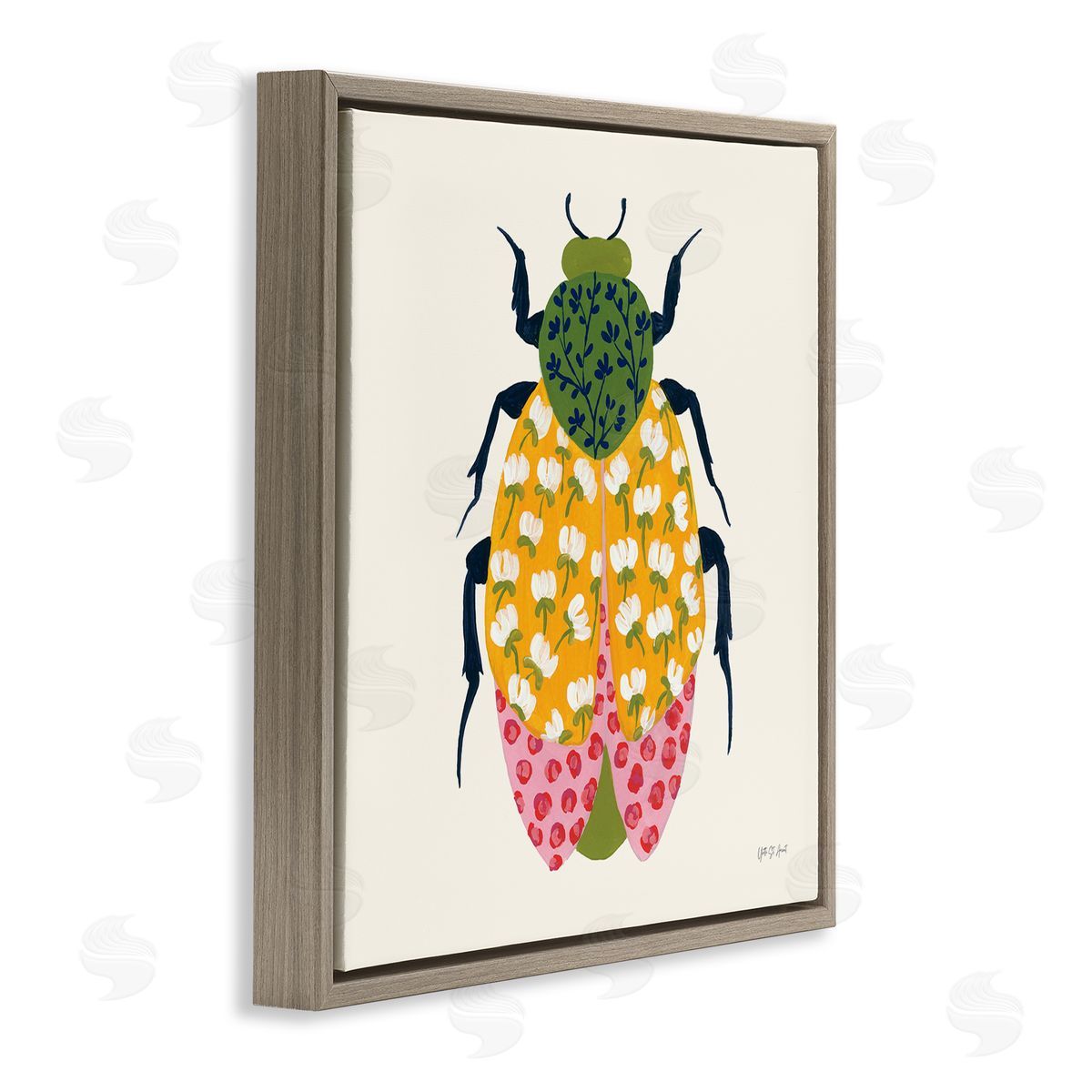 Mixed Blooms Beetle Brown Floating Frame Canvas Wall Art, Home Decor by Yvette St. Amant