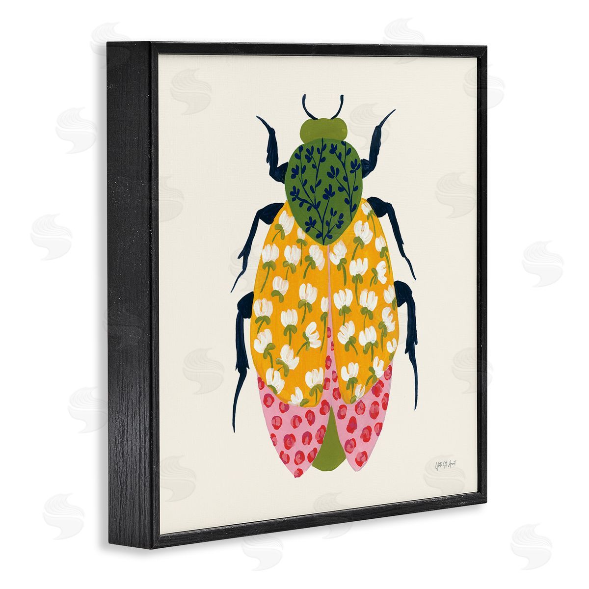 Mixed Blooms Beetle Black Frame Print Wall Art, Home Decor by Yvette St. Amant