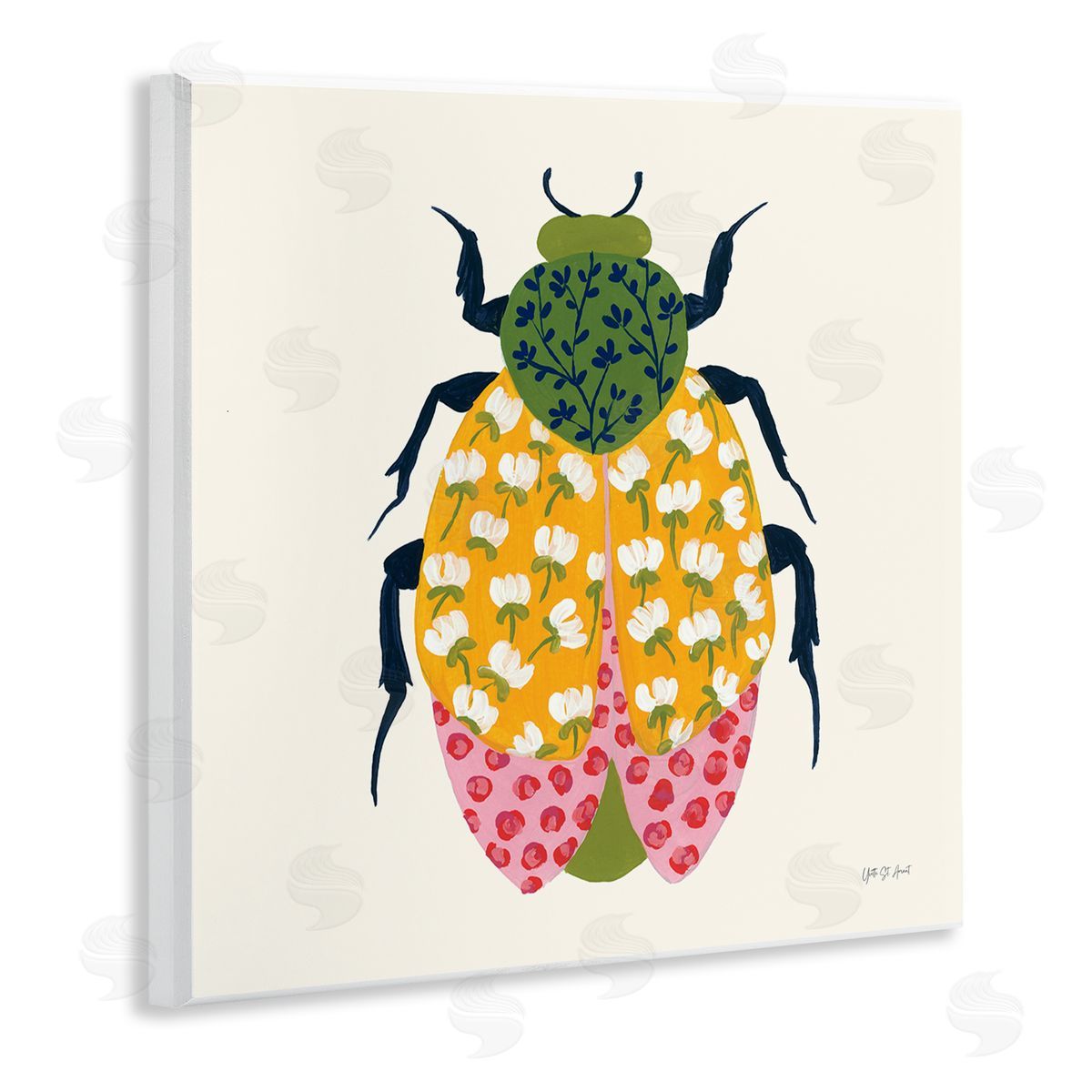 Mixed Blooms Beetle Wood Plaque Wall Art, Home Decor by Yvette St. Amant
