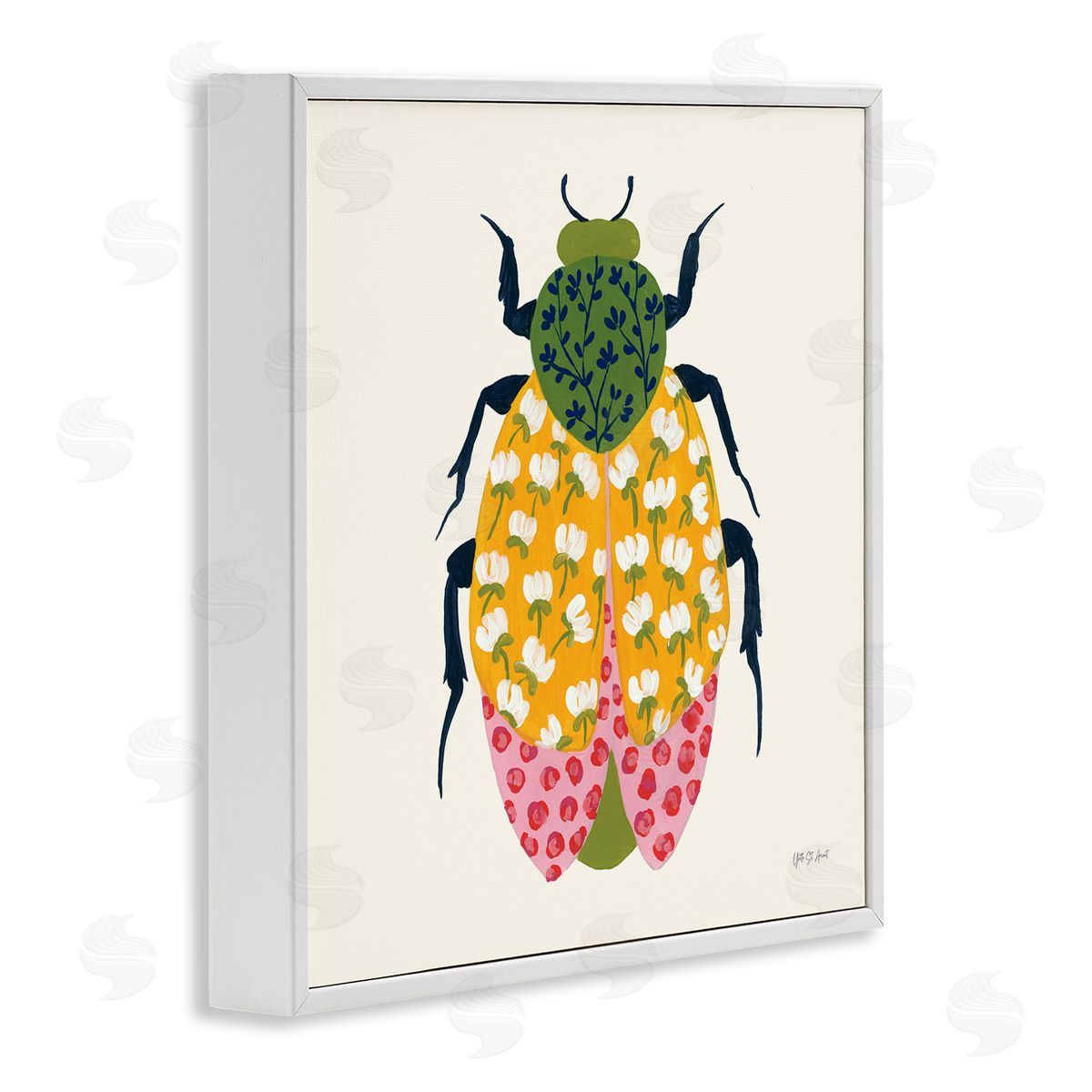 Mixed Blooms Beetle White Frame Print Wall Art, Home Decor by Yvette St. Amant