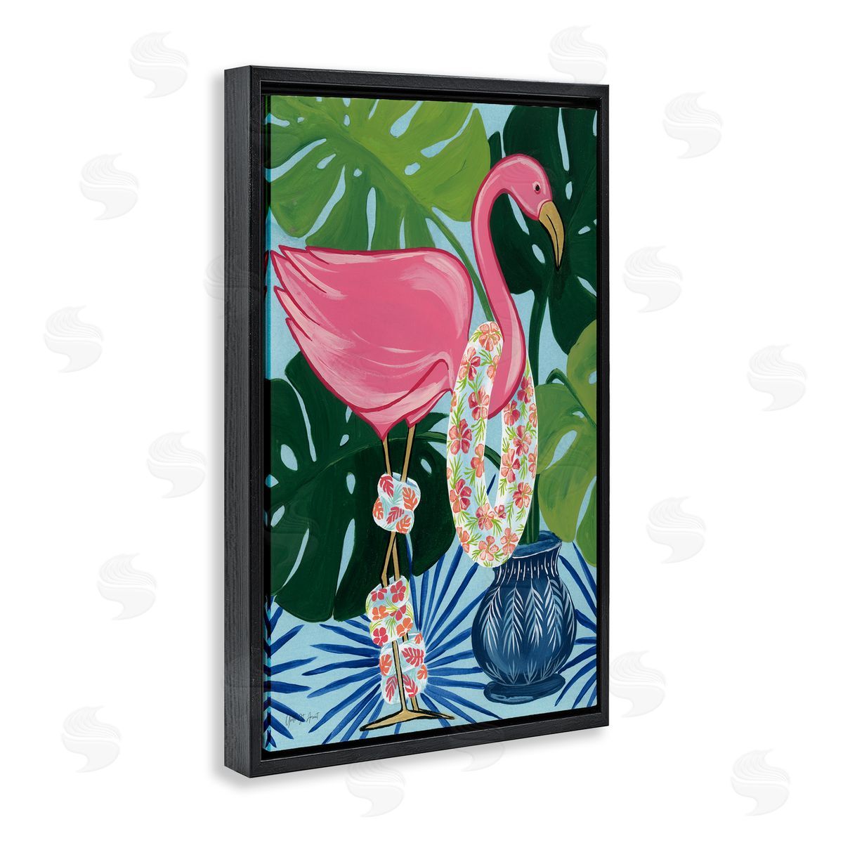 Beach Ready Flamingo Black Floating Frame Canvas Wall Art, Home Decor by Yvette St. Amant