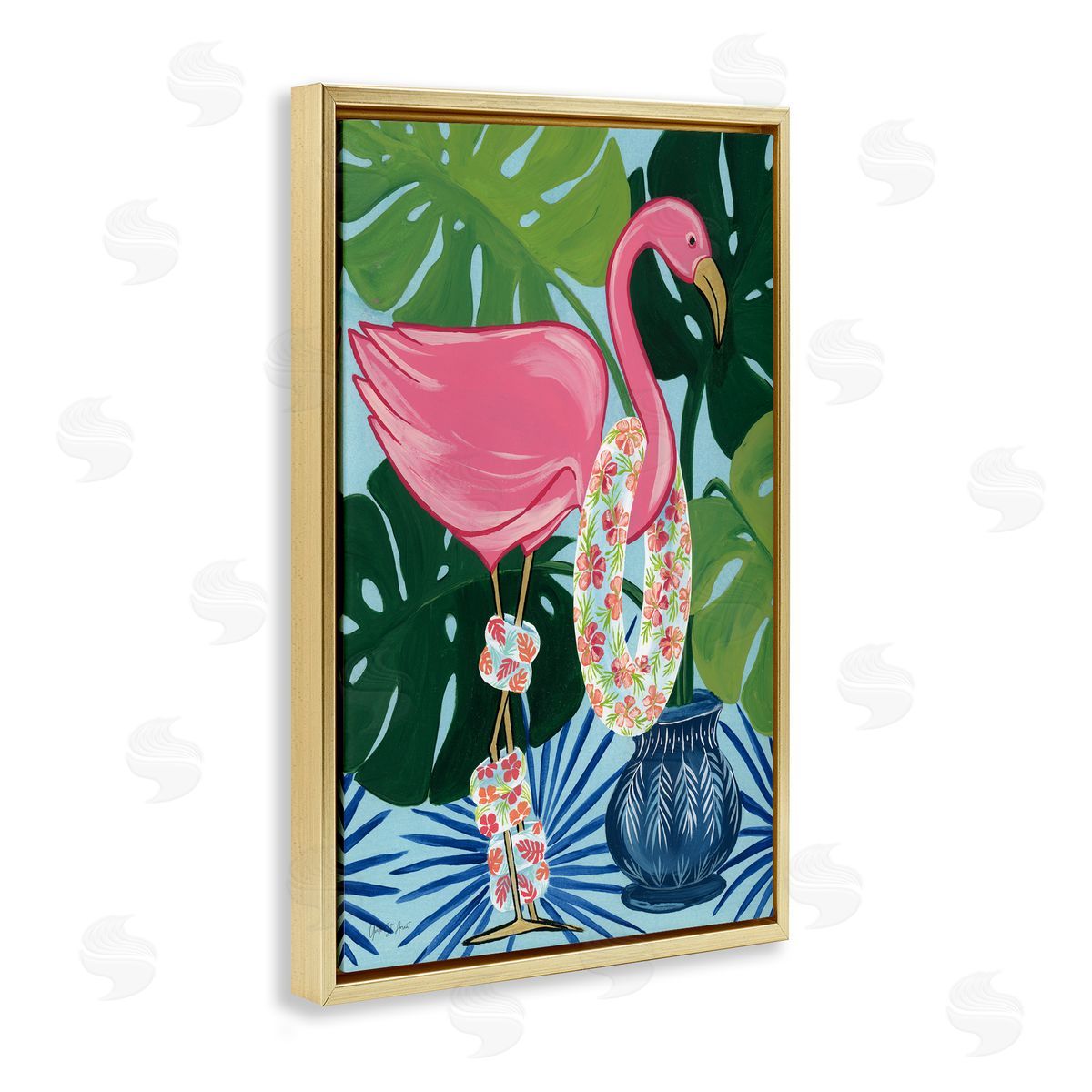 Beach Ready Flamingo Gold Floating Frame Canvas Wall Art, Home Decor by Yvette St. Amant