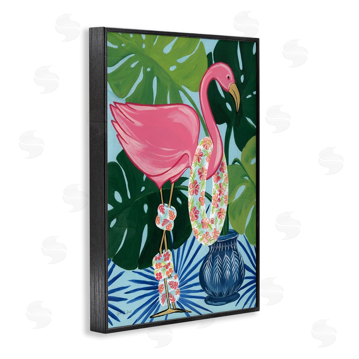 Beach Ready Flamingo Black Frame Print Wall Art, Home Decor by Yvette St. Amant