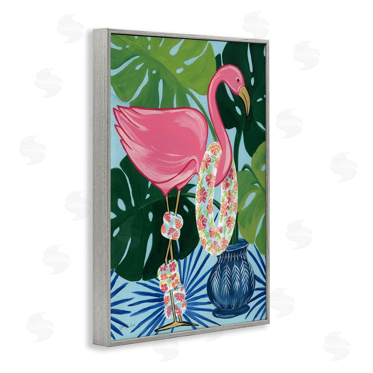 Beach Ready Flamingo Grey Frame Print Wall Art, Home Decor by Yvette St. Amant