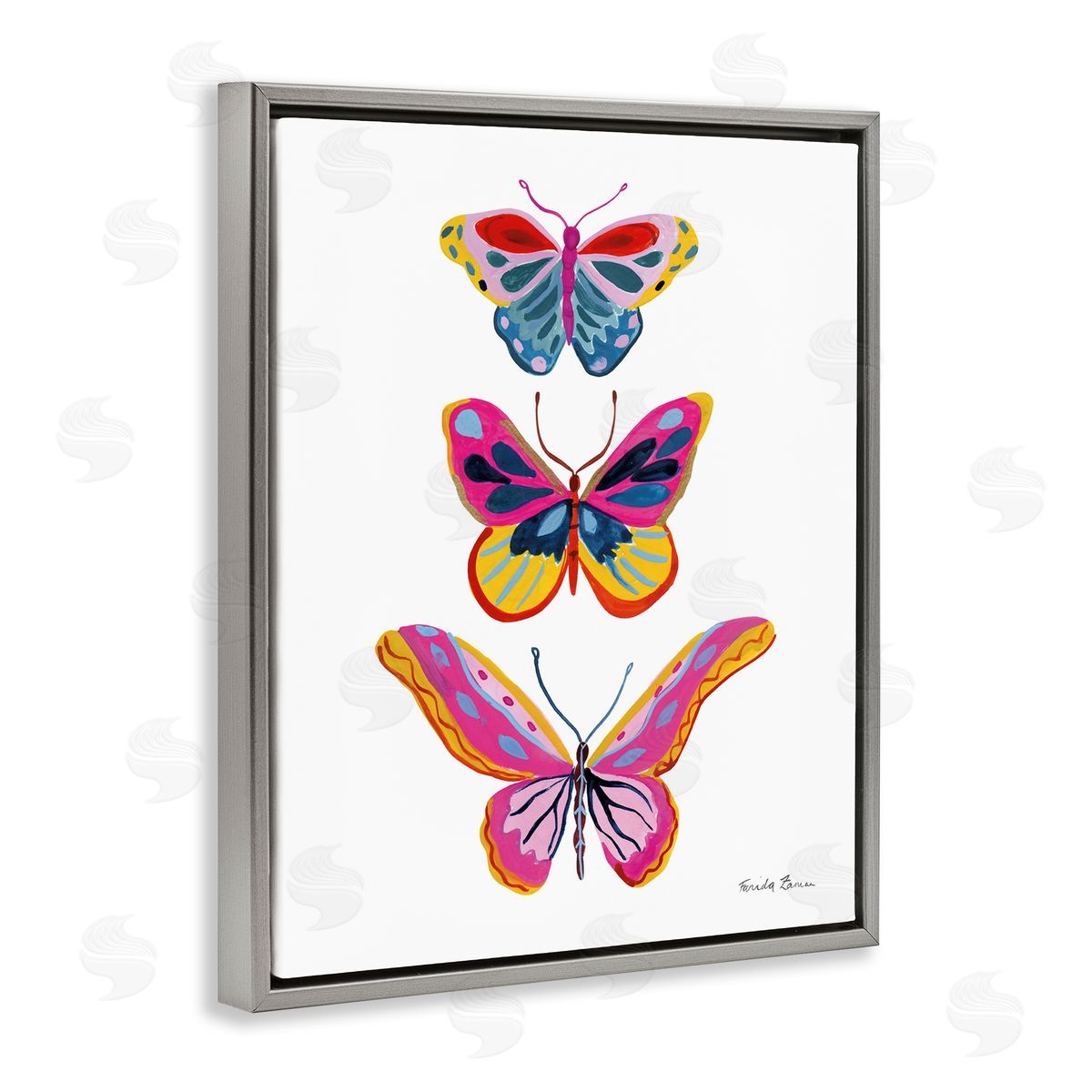 Small to Large Butterflies Grey Floating Frame Canvas Wall Art, Home Decor by Farida Zaman