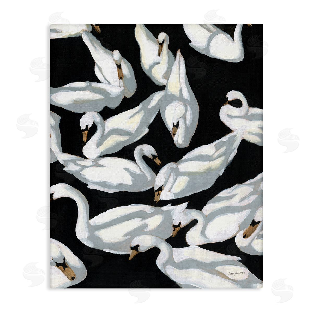 Overlapping Swans on Black Canvas Wall Art, Home Decor by Haley Knighten