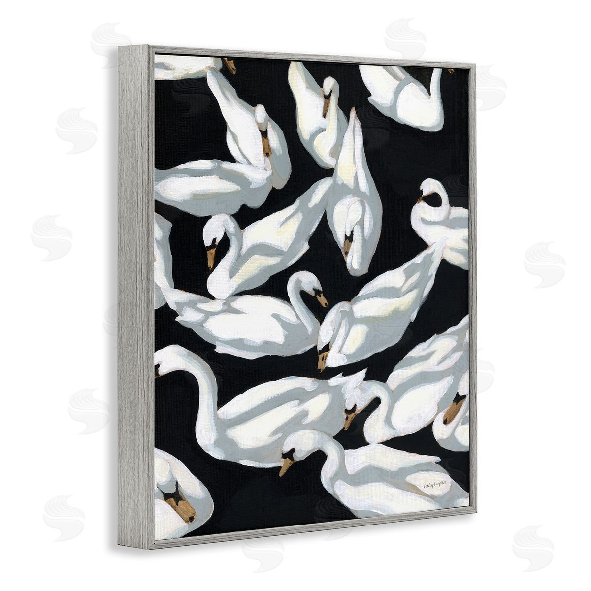 Overlapping Swans on Black Grey Frame Print Wall Art, Home Decor by Haley Knighten