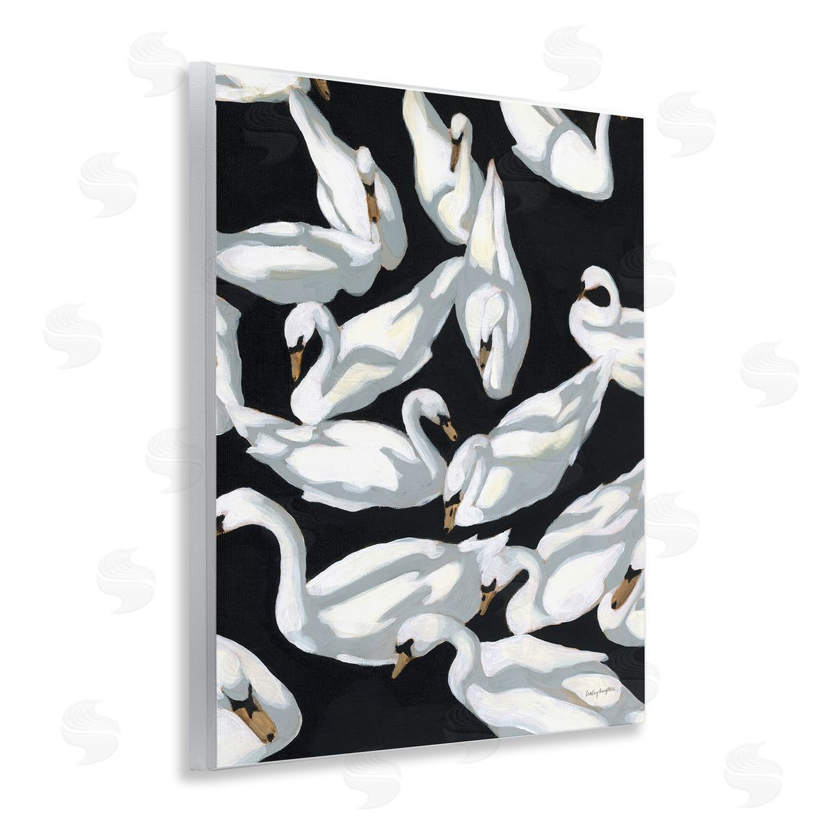 Overlapping Swans on Black Wood Plaque Wall Art, Home Decor by Haley Knighten