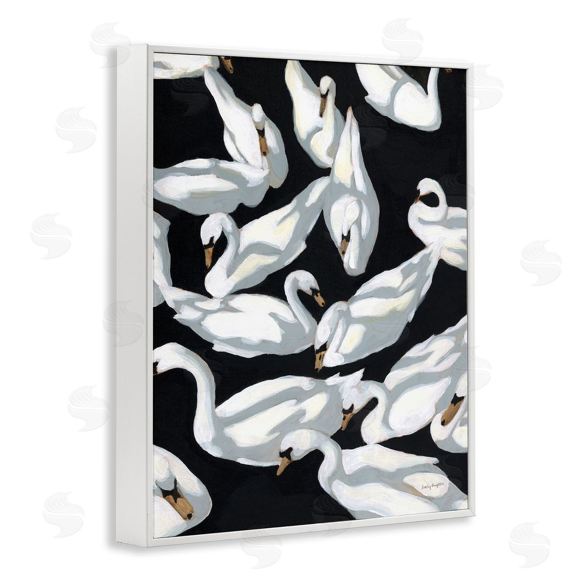 Overlapping Swans on Black White Frame Print Wall Art, Home Decor by Haley Knighten