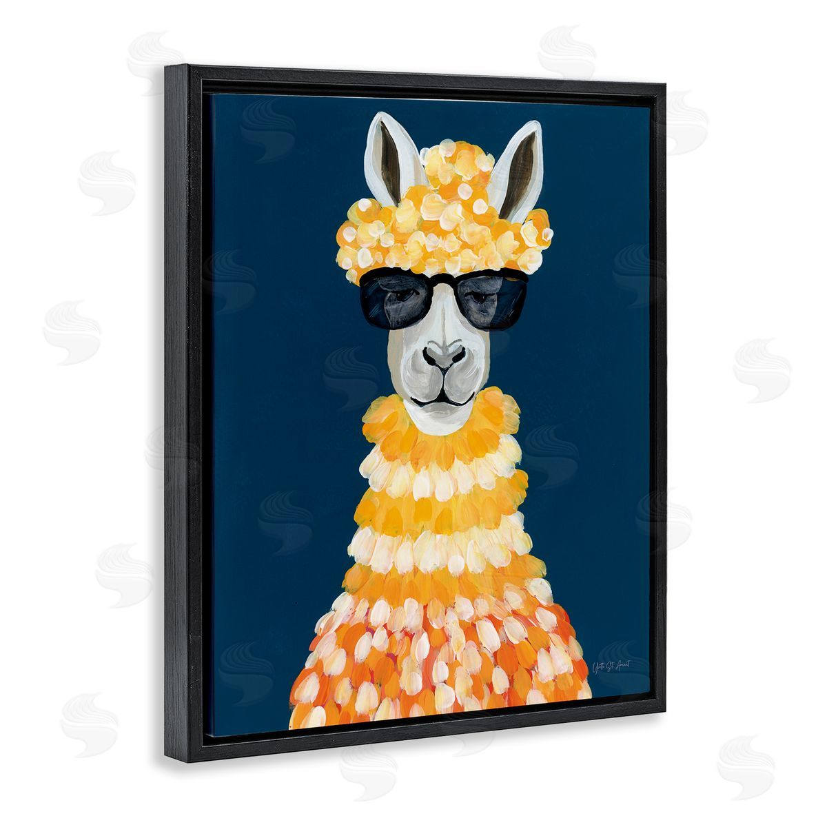 Fashionista Alpaca Portrait Black Floating Frame Canvas Wall Art, Home Decor by Yvette St. Amant