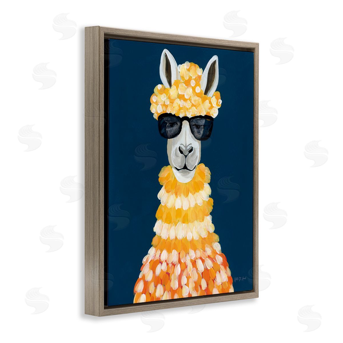 Fashionista Alpaca Portrait Brown Floating Frame Canvas Wall Art, Home Decor by Yvette St. Amant