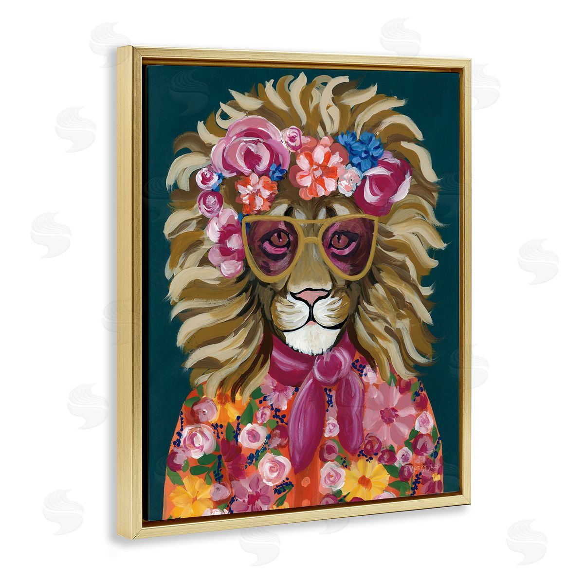 Miami Living Lion Gold Floating Frame Canvas Wall Art, Home Decor by Yvette St. Amant