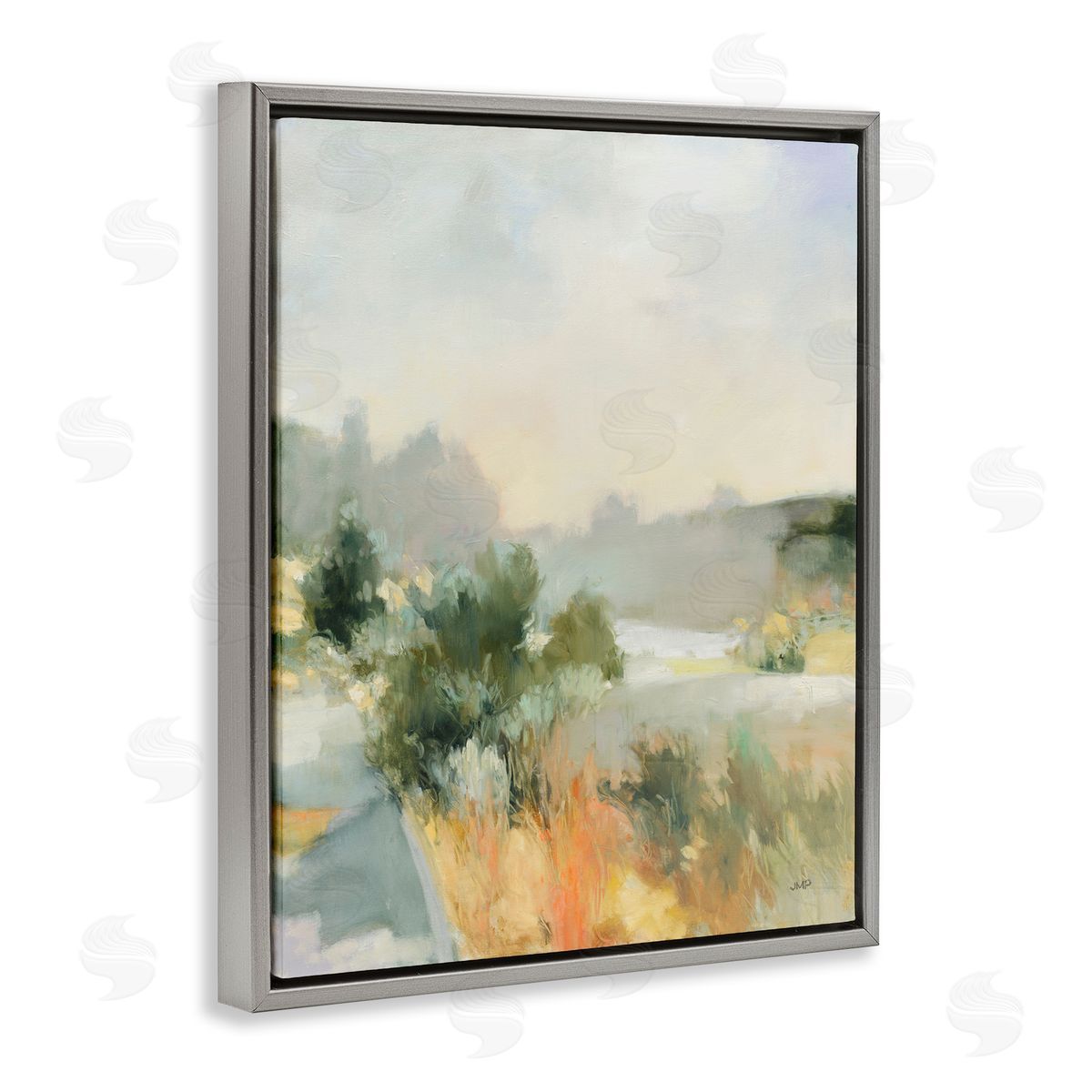 Along The Path Landscape Grey Floating Frame Canvas Wall Art, Home Decor by Julia Purinton