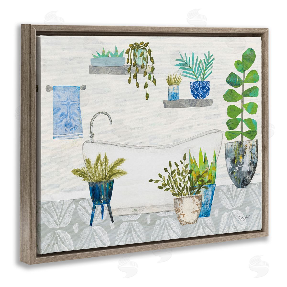 Rustic Botanical Bathroom Brown Floating Frame Canvas Wall Art, Home Decor by Courtney Prahl