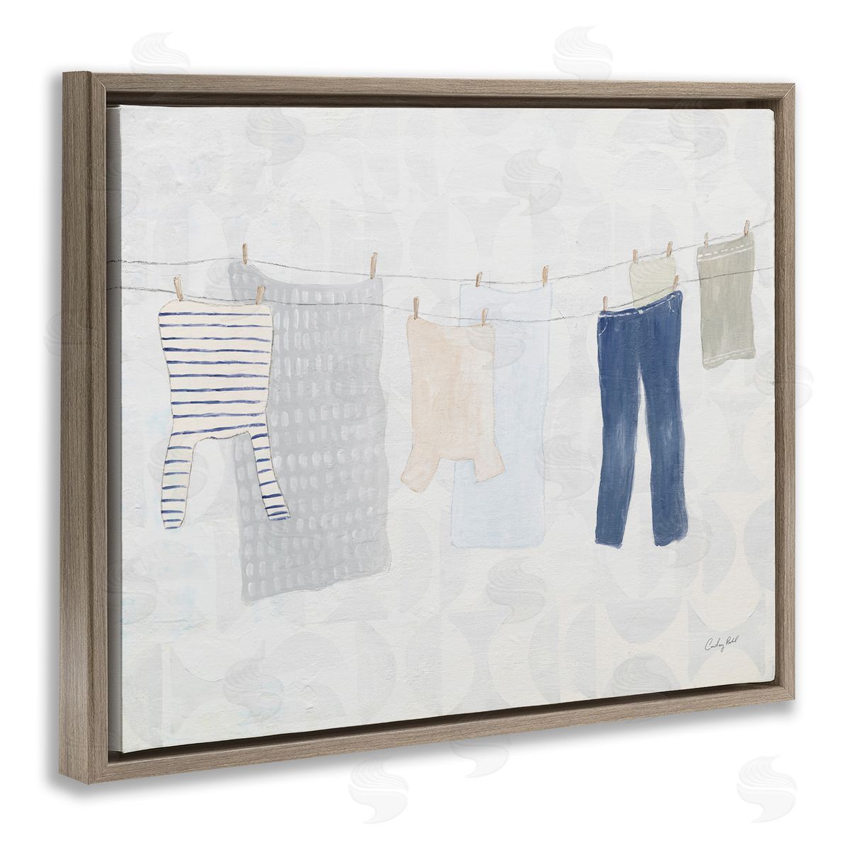Laundry Day Hanging Clothes Brown Floating Frame Canvas Wall Art, Home Decor by Courtney Prahl