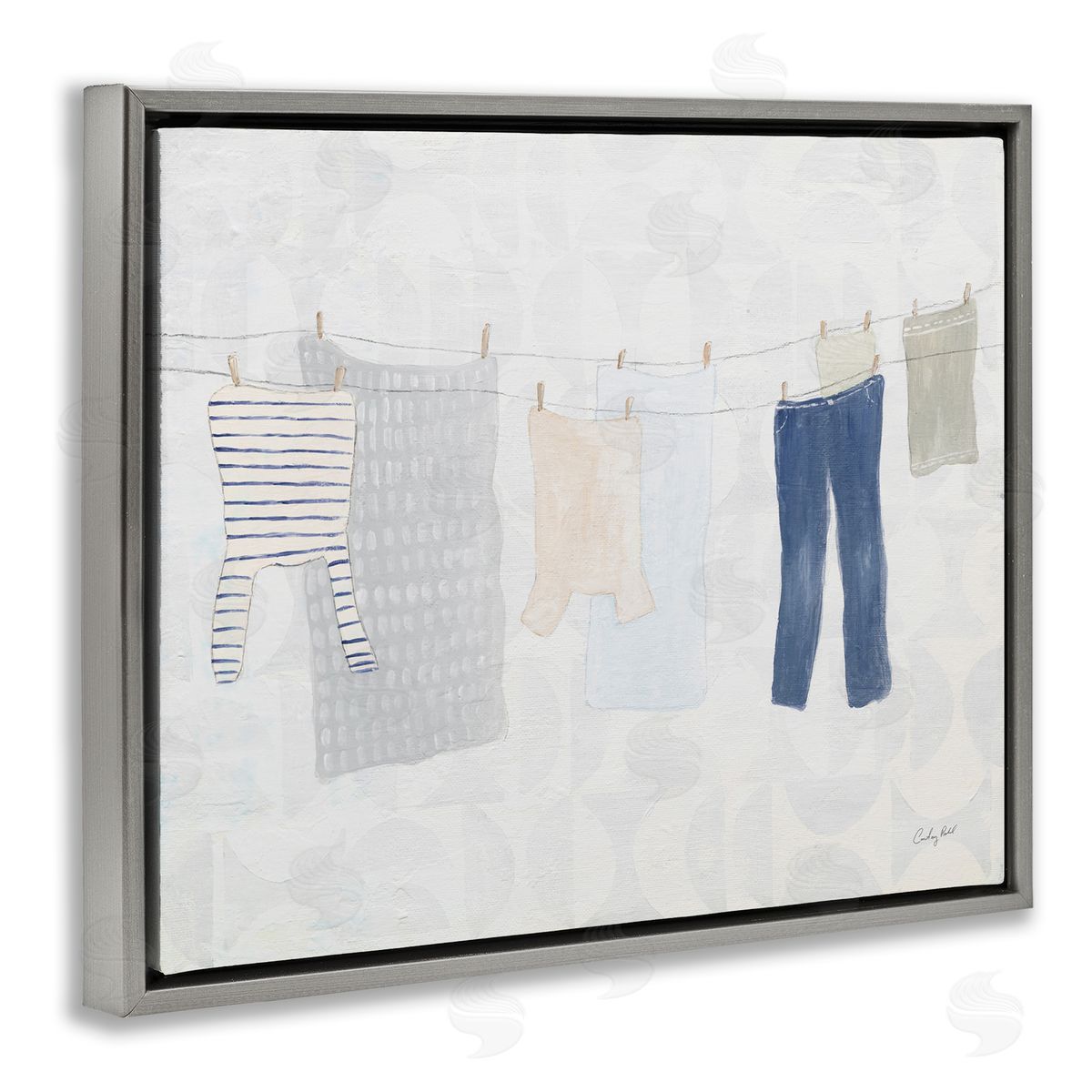 Laundry Day Hanging Clothes Grey Floating Frame Canvas Wall Art, Home Decor by Courtney Prahl