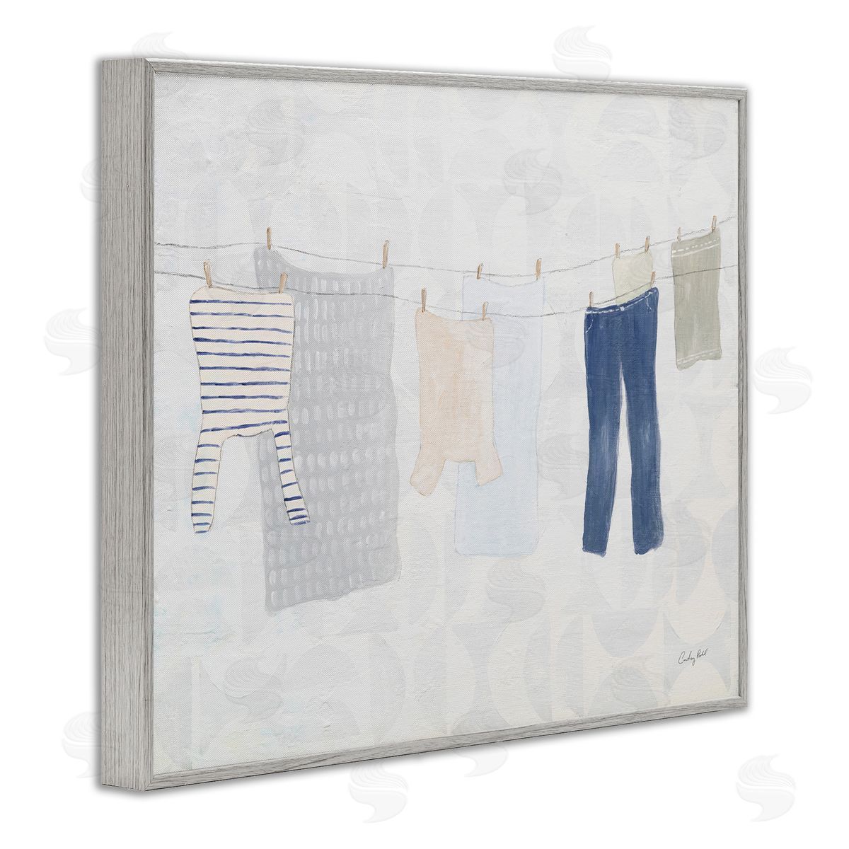 Laundry Day Hanging Clothes Grey Frame Print Wall Art, Home Decor by Courtney Prahl