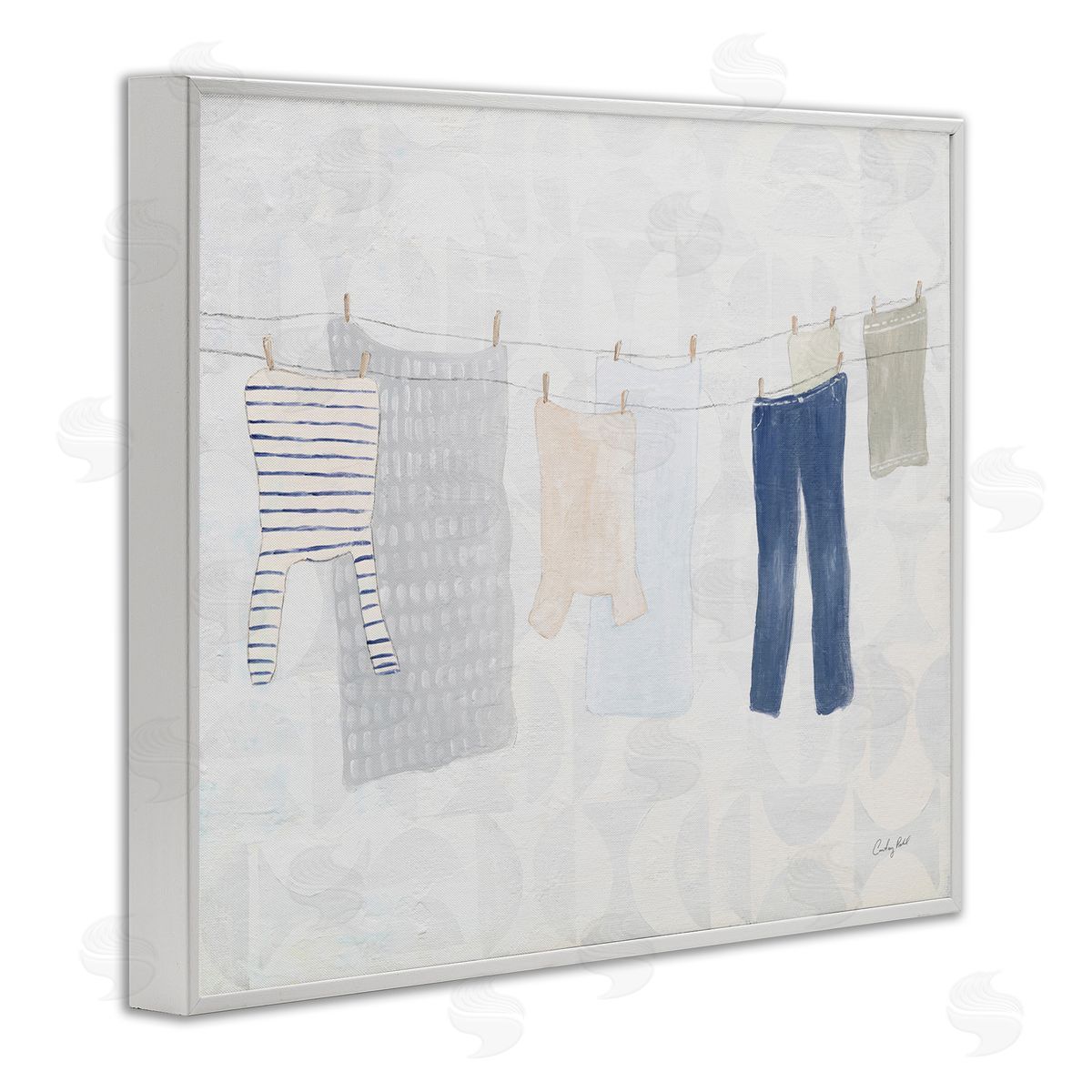 Laundry Day Hanging Clothes White Frame Print Wall Art, Home Decor by Courtney Prahl