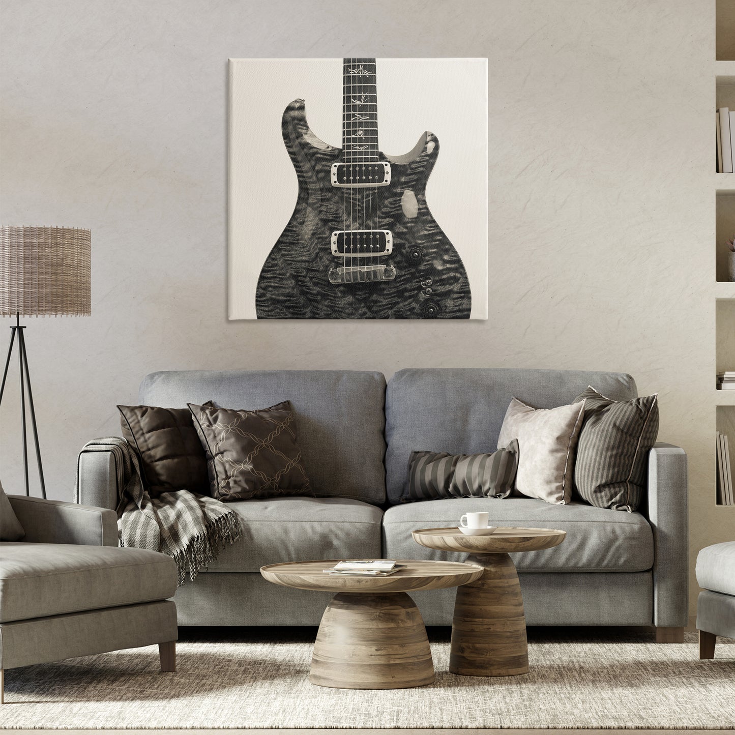 Wave Patterned Guitar Canvas Wall Art in Room, Home Decor by Deborah Revell