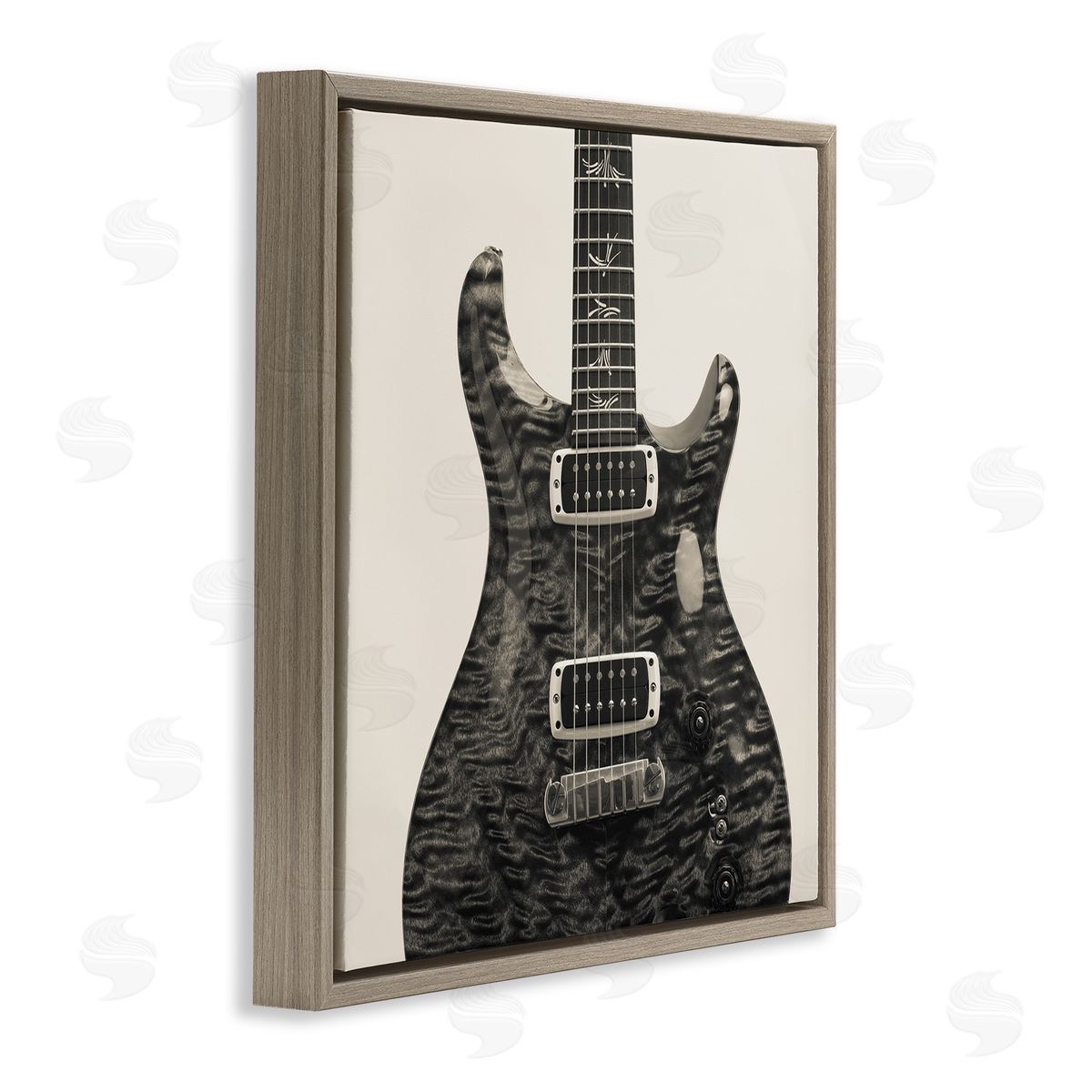 Wave Patterned Guitar Brown Floating Frame Canvas Wall Art, Home Decor by Deborah Revell