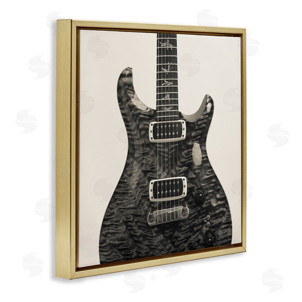 Wave Patterned Guitar Gold Floating Frame Canvas Wall Art, Home Decor by Deborah Revell